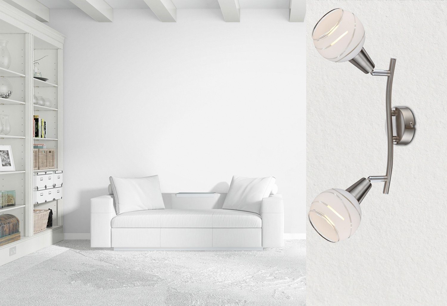 GLOBO LIGHTING LED Deckenstrahler MILOUD, 2-flammig, Nickel matt, Weiß, Glas, LED wechselbar, Warmweiß, Deckenlampe