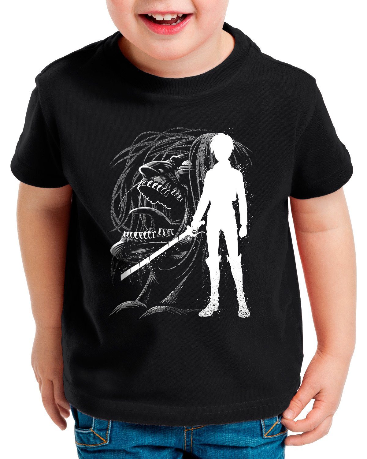 style3 Print-Shirt Kinder T-Shirt Inked Eren titan anime japan on manga attack aot