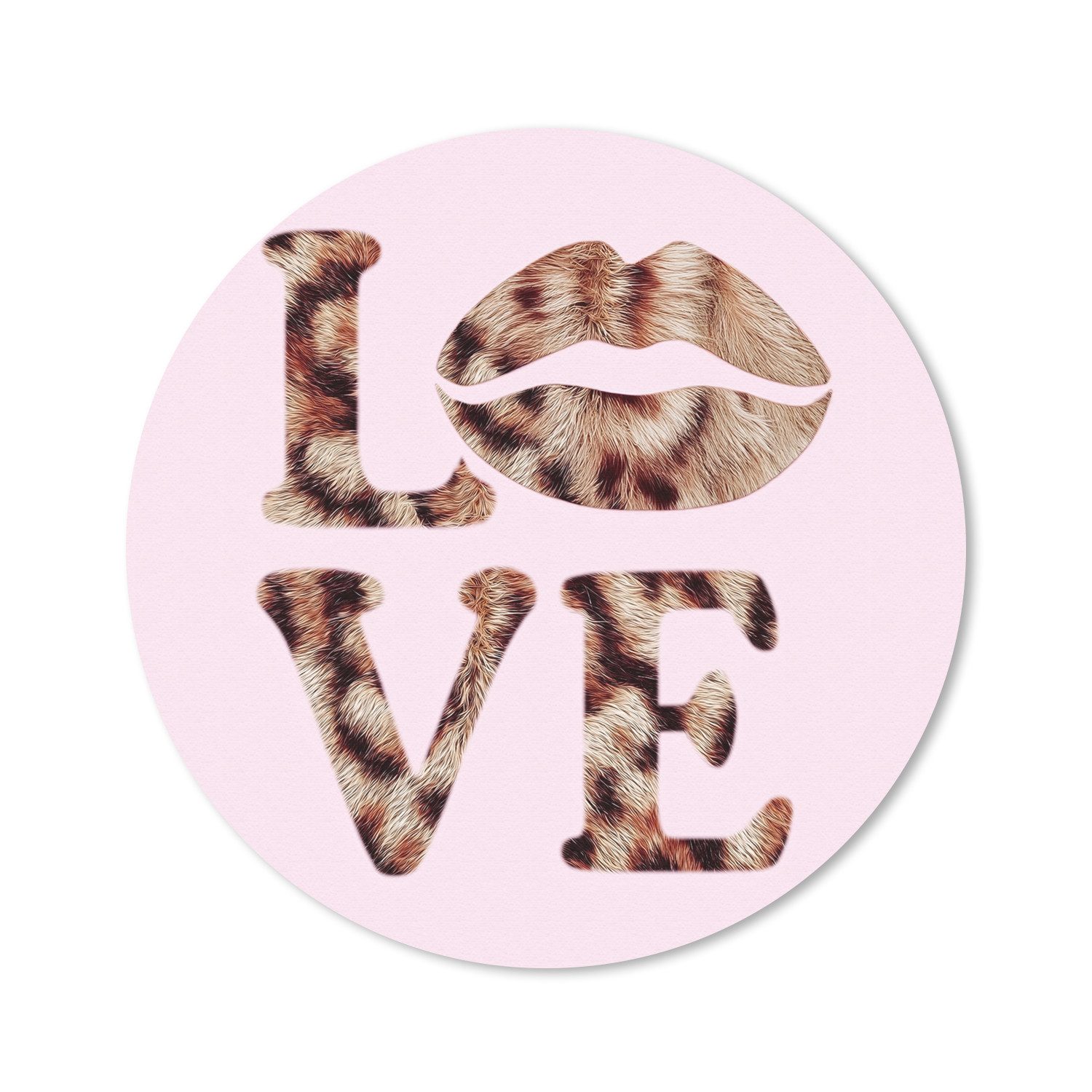MuchoWow Mauspad Text - Liebe - Panthermantel - Hellrosa (1-St), Gaming, Rutschfester Unterseite, Mausunterlage, Rund 50x50 cm