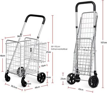 KOMFOTTEU Einkaufstrolley Einkaufswagen, mit Griff & 4 Universalrädern