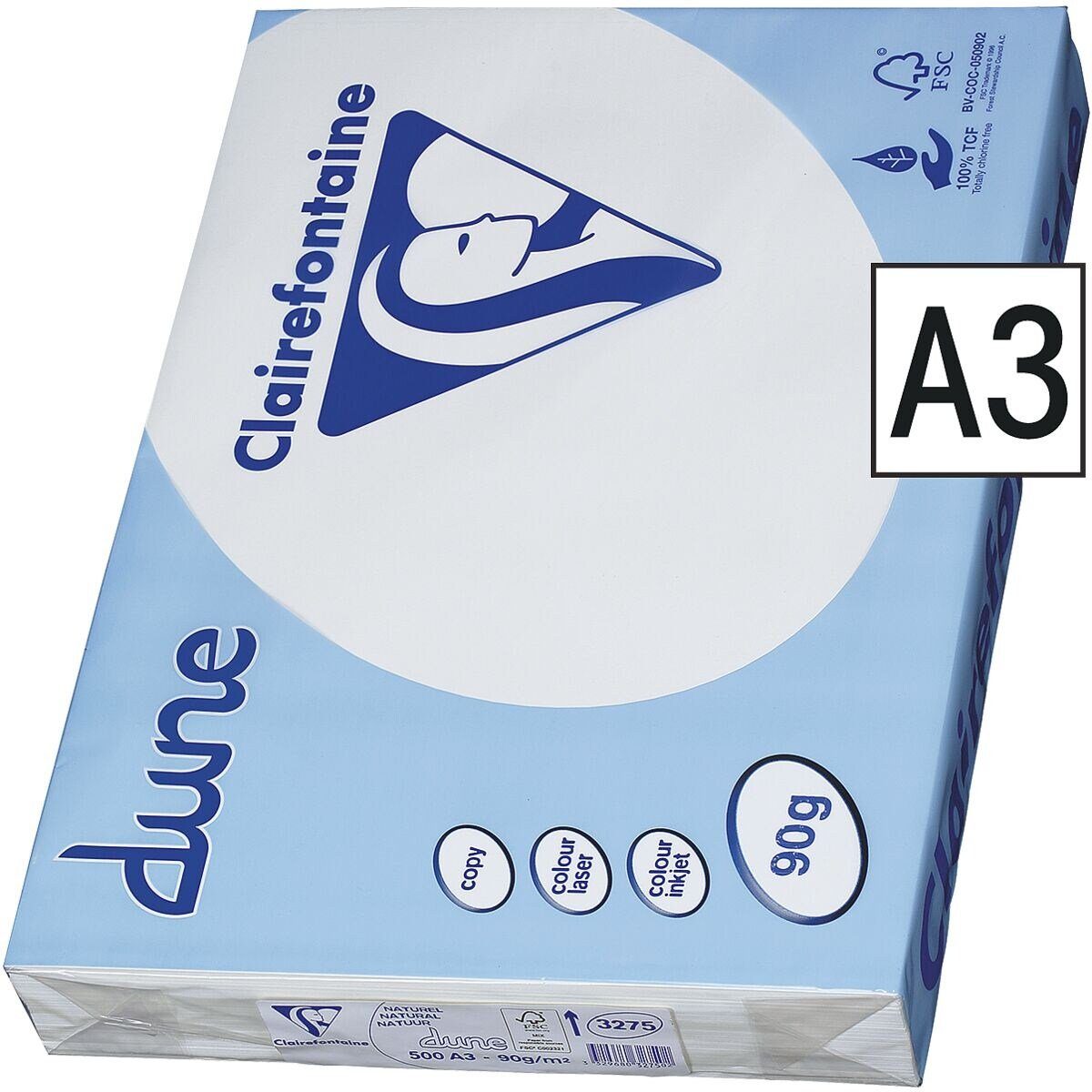 CLAIREFONTAINE Druckerpapier dune, Format DIN Blatt 90 500 g/m², A3, creme