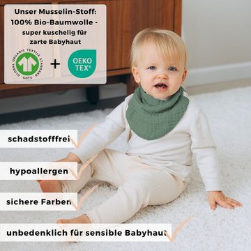 furora BABY Dreieckstuch Halstuch Baby (Set 4 Stück): weiche Bio-Musselin Baumwolle, Lätzchen, Sehr weich, Druckknöpfe für 3 Größen