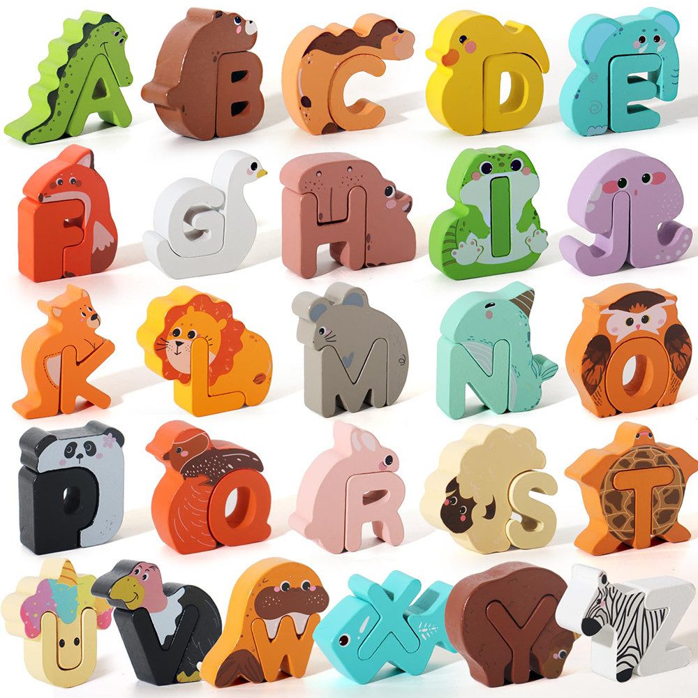 CLTYQ Puzzle Montessori Holz-Tieralphabet-Puzzle für Kleinkinder,52 günstig online kaufen