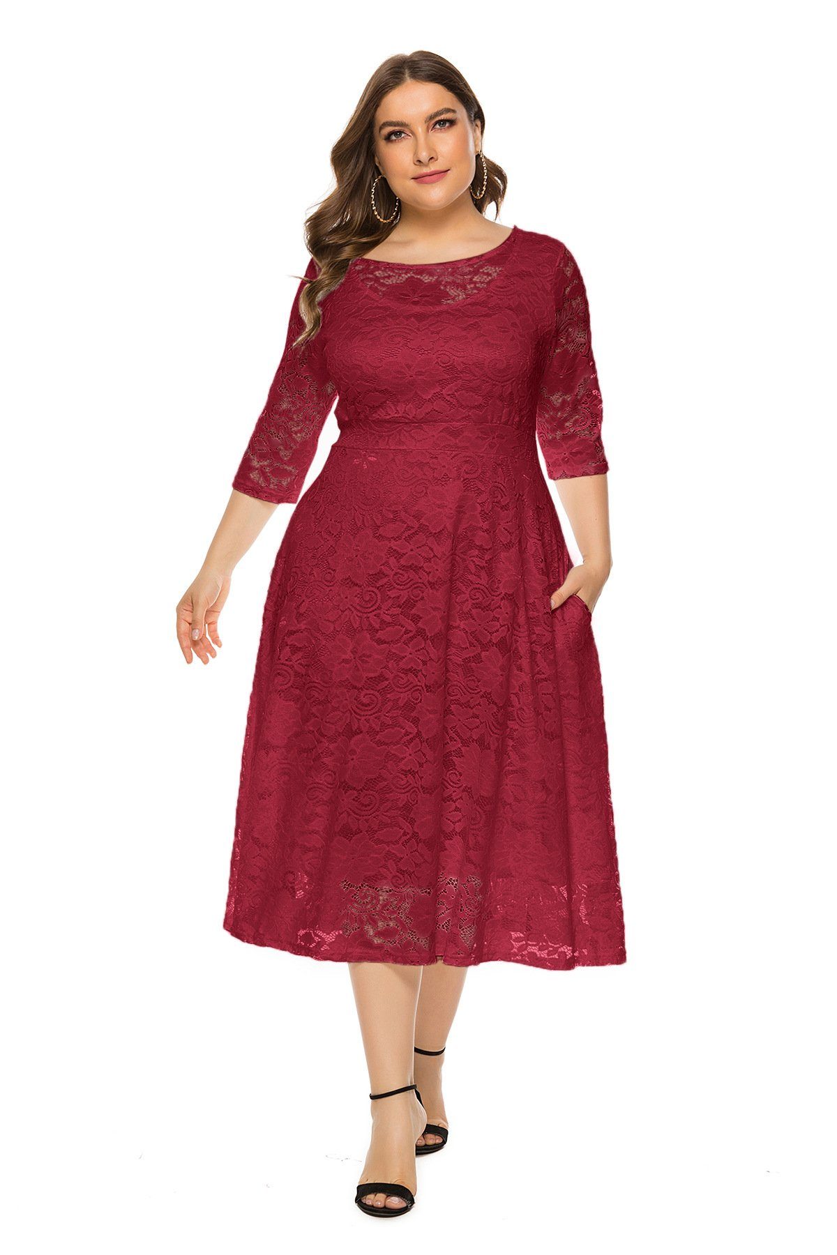 Elegant Abendkleid Midi Chiffonkleid, Rotwein Cocktail, Übergröße jalleria Dirndl Damen