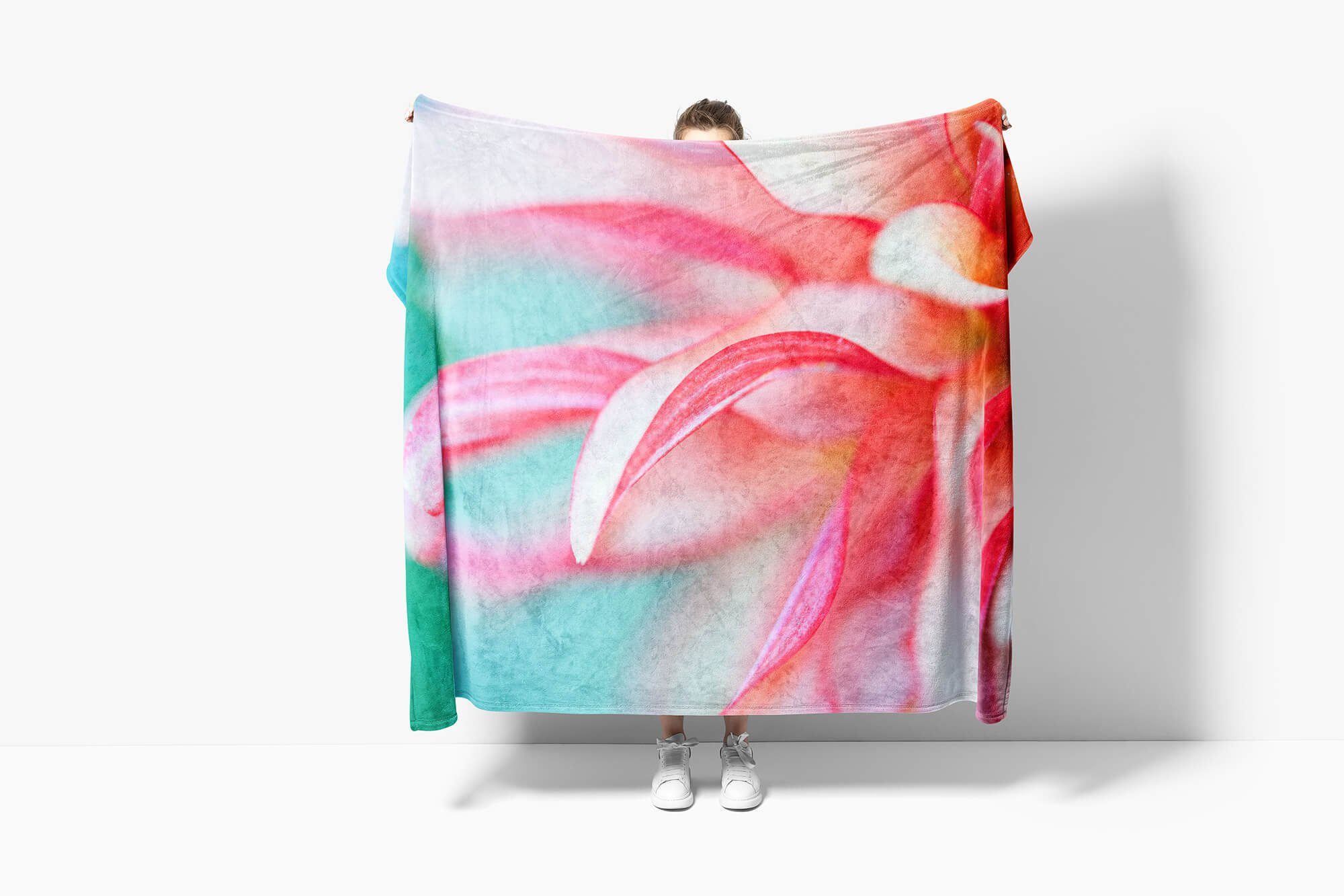 Sinus Art Blume Fotomotiv mit Baumwolle-Polyester-Mix Strandhandtuch Blüte, Schöne Handtuch Handtuch (1-St), Handtücher Saunatuch Kuscheldecke
