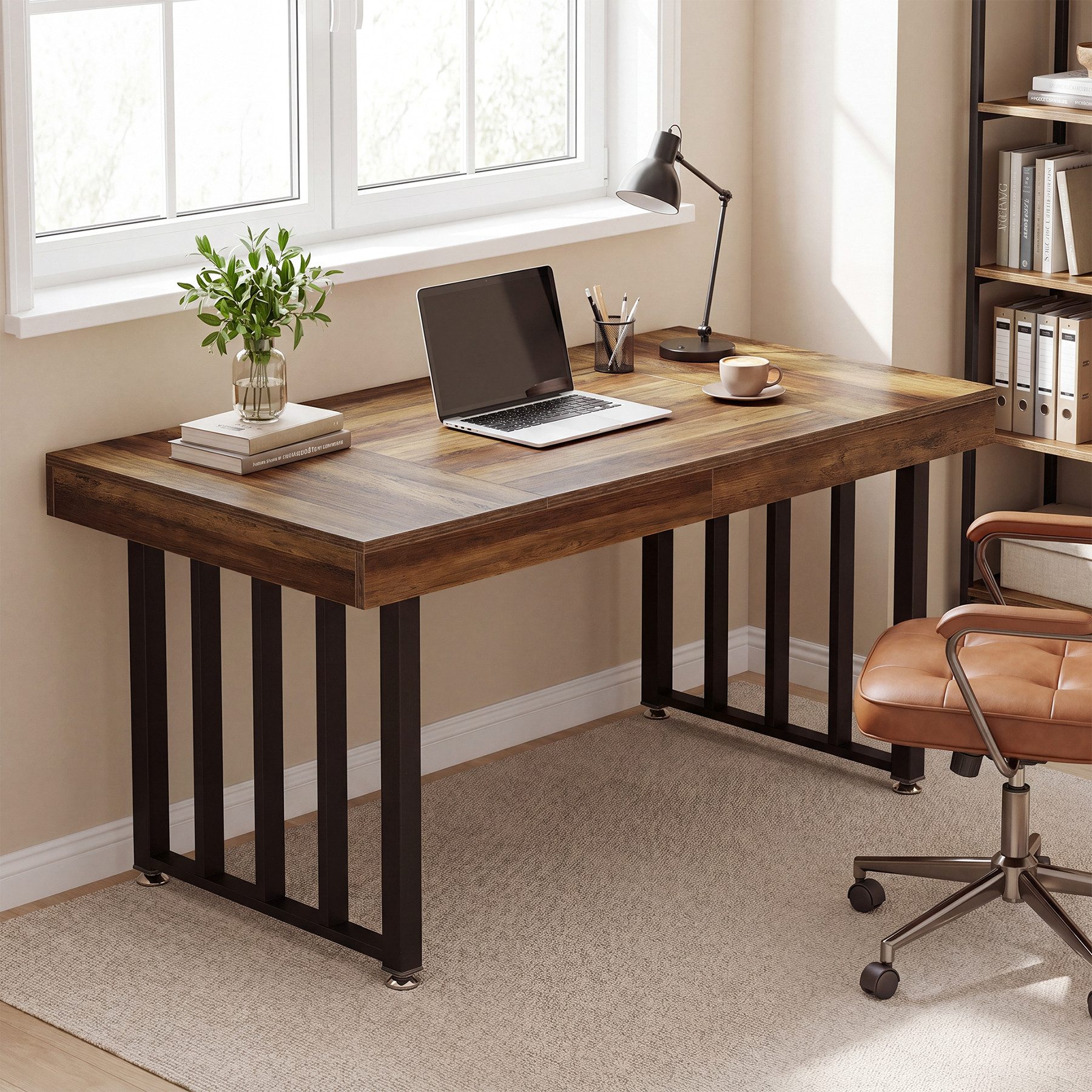 Tribesigns Schreibtisch 140 cm Computertisch, moderner schlichter Schreibtisch für Homeoffice (140 x 75 x 75 cm), mit Metallgestell, ideal zum Schreiben und Arbeiten