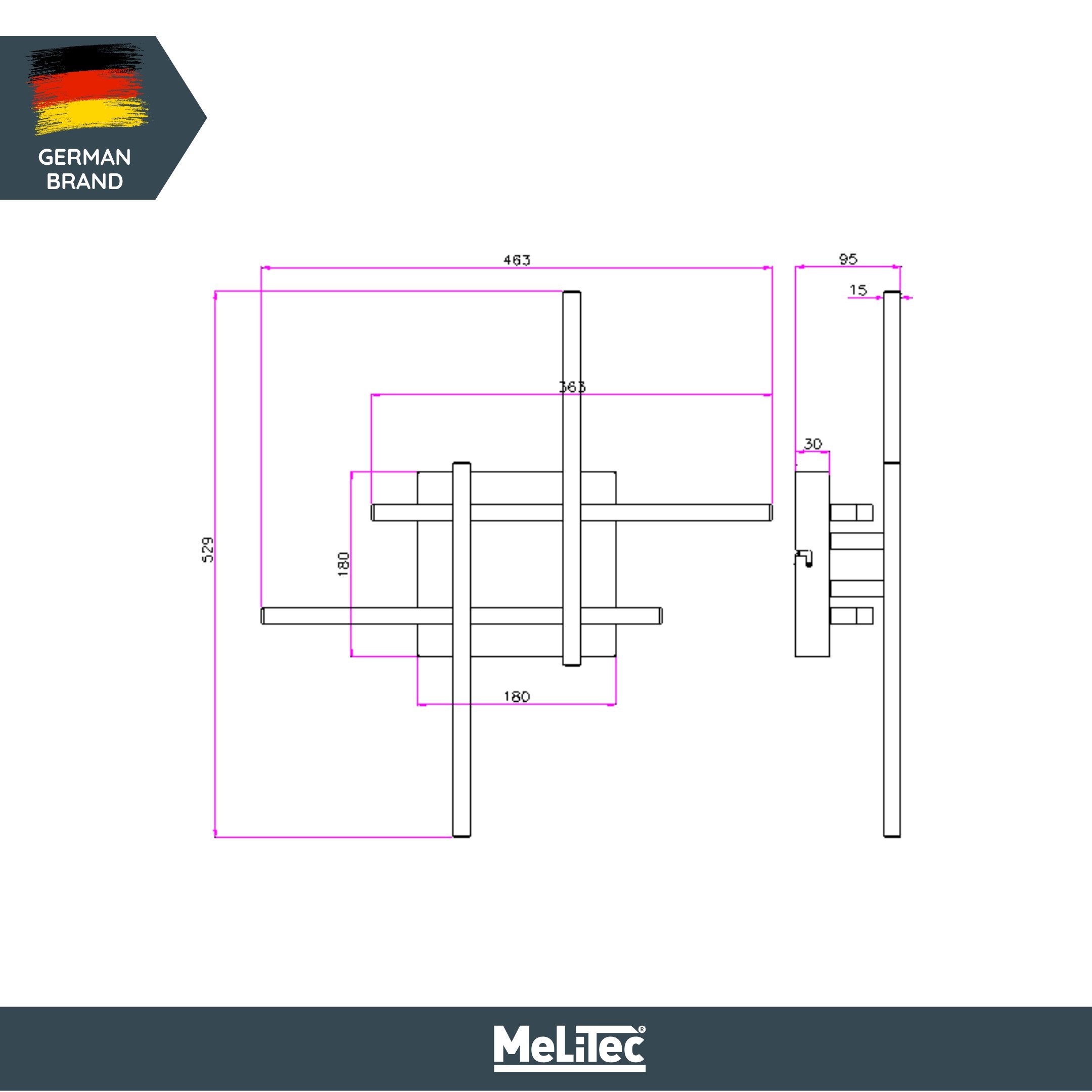 MeLiTec LED Deckenleuchte D121, warmweiß, nickel matt, aus Metall, verstellbare Arme, moderne Deckenlampe eckig