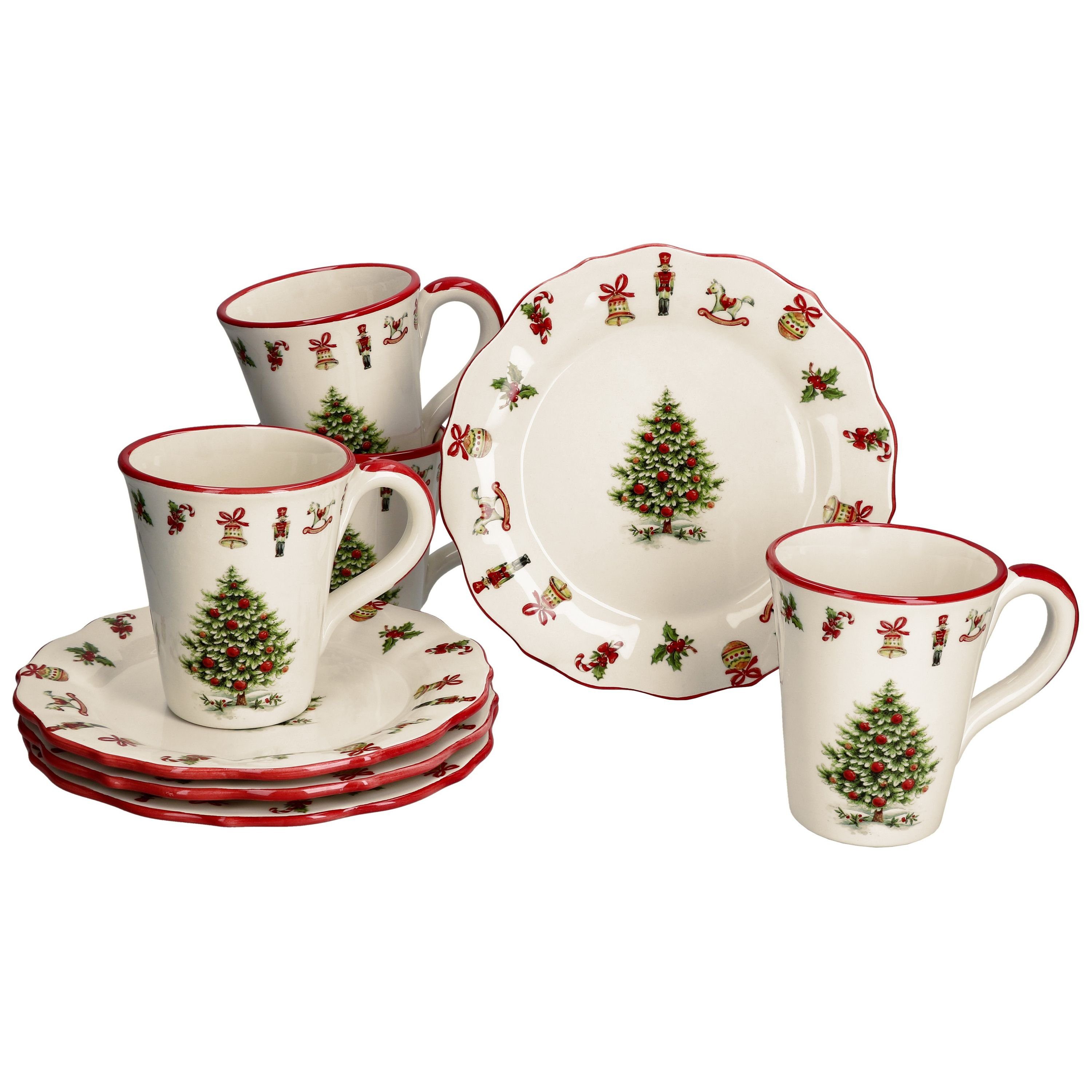 MamboCat Kaffeeservice Maestro Natale 8tlg Kaffeeset Keramik Teller Kaffeebecher Weihnachten, Keramik