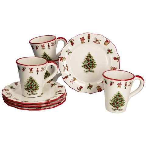 MamboCat Kaffeeservice Maestro Natale 8tlg Kaffeeset Keramik Teller Kaffeebecher Weihnachten, Keramik