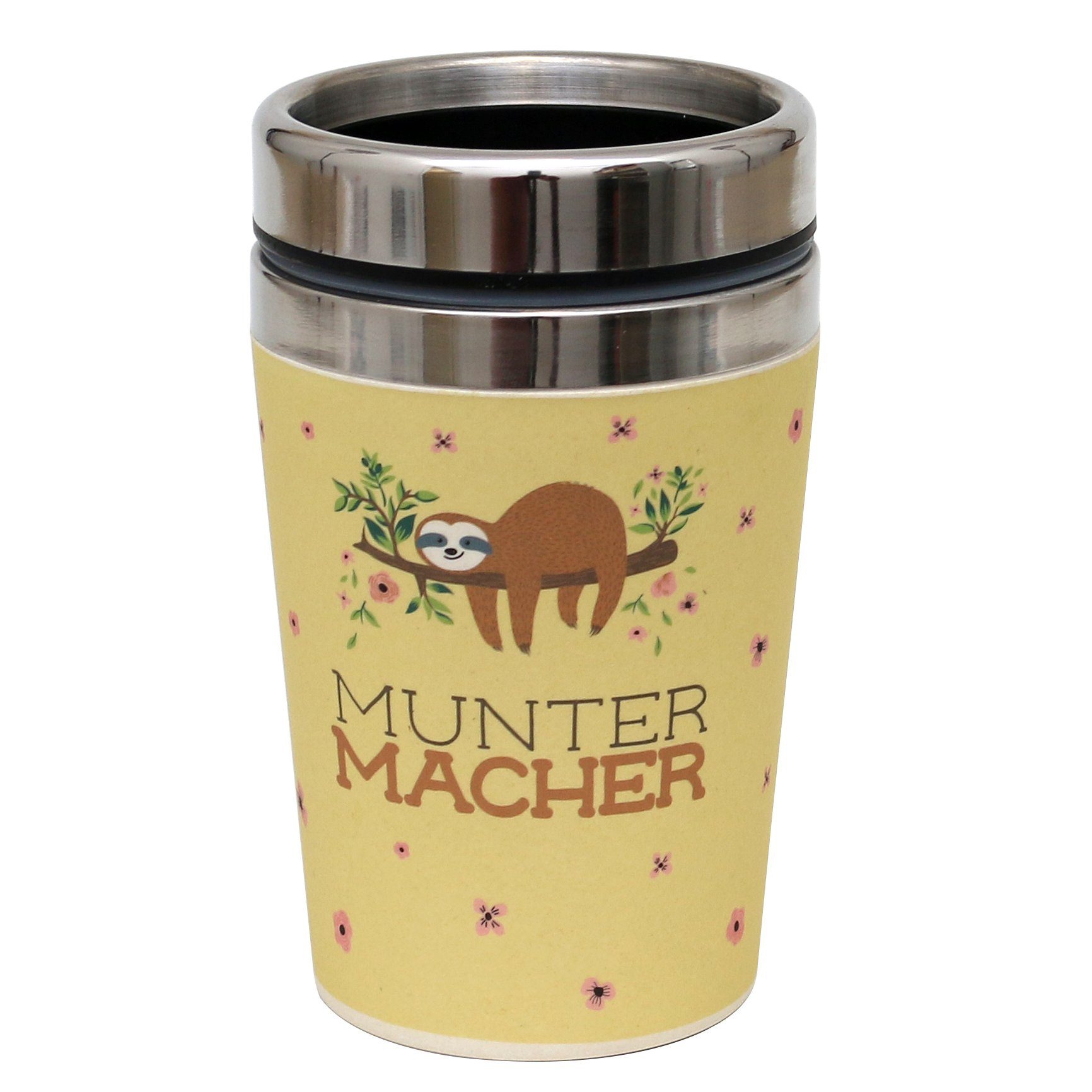 Dekohelden24 Thermobecher Thermobecher / Becher to go Munter-Macher, Maße H/Ø: 13,5 x 8,4 cm, 1-tlg., Metall