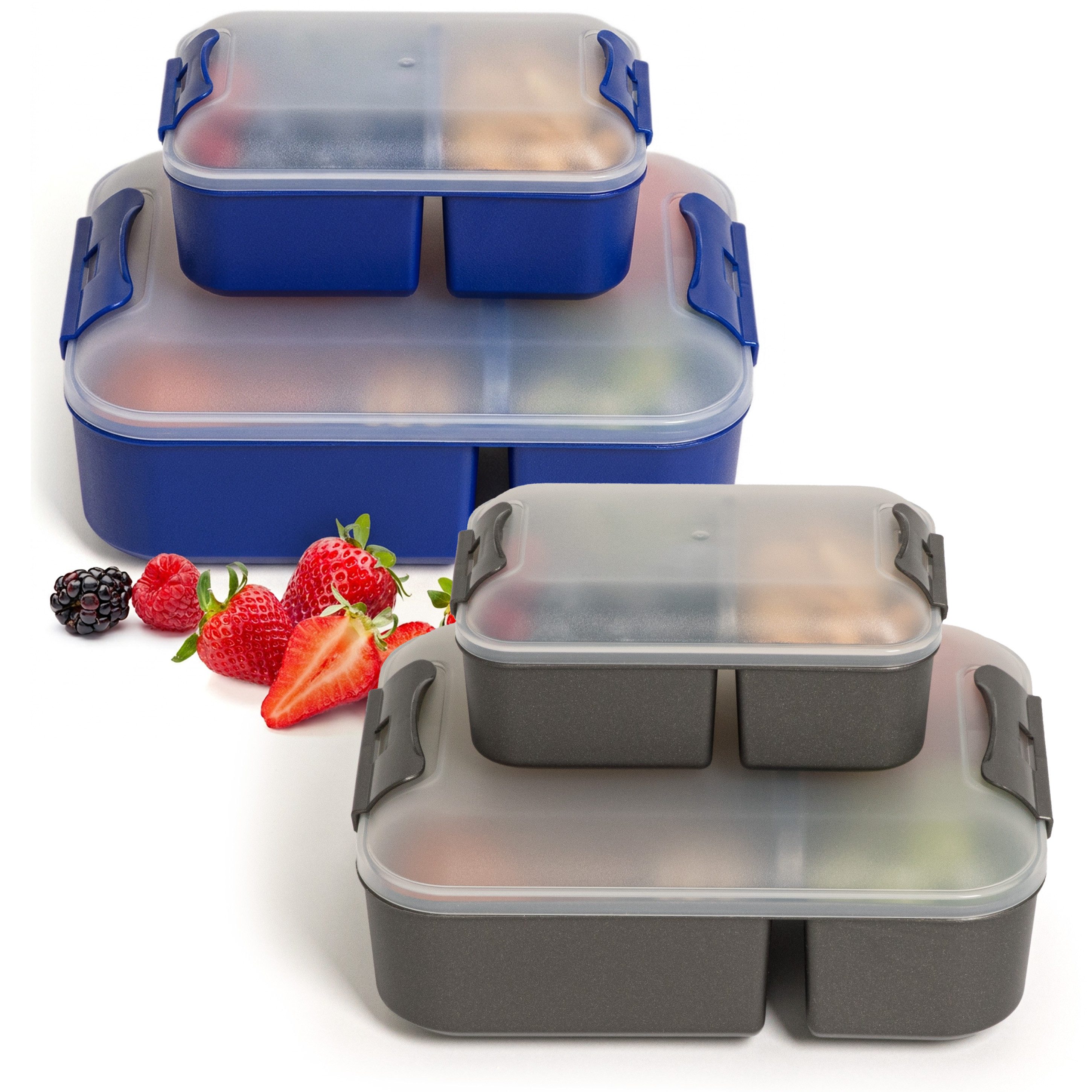 Hausfelder Lunchbox Brotdose 4er Set, 2x groß, 2 x klein, Anthrazit/Marineblau, Kunststoff, (4er Set, 4-tlg), spülmaschinengeeignet, langlebig, bruchfest, BPA-frei