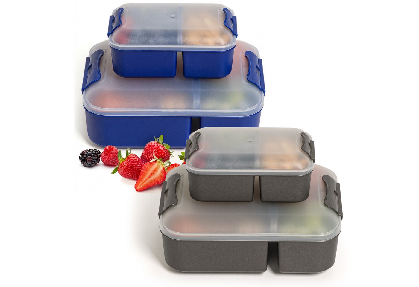 Hausfelder Lunchbox Brotdose 4er Set, 2x groß, 2 x klein, Anthrazit/Marineblau, Kunststoff, (4er Set, 4-tlg), spülmaschinengeeignet, langlebig, bruchfest, BPA-frei