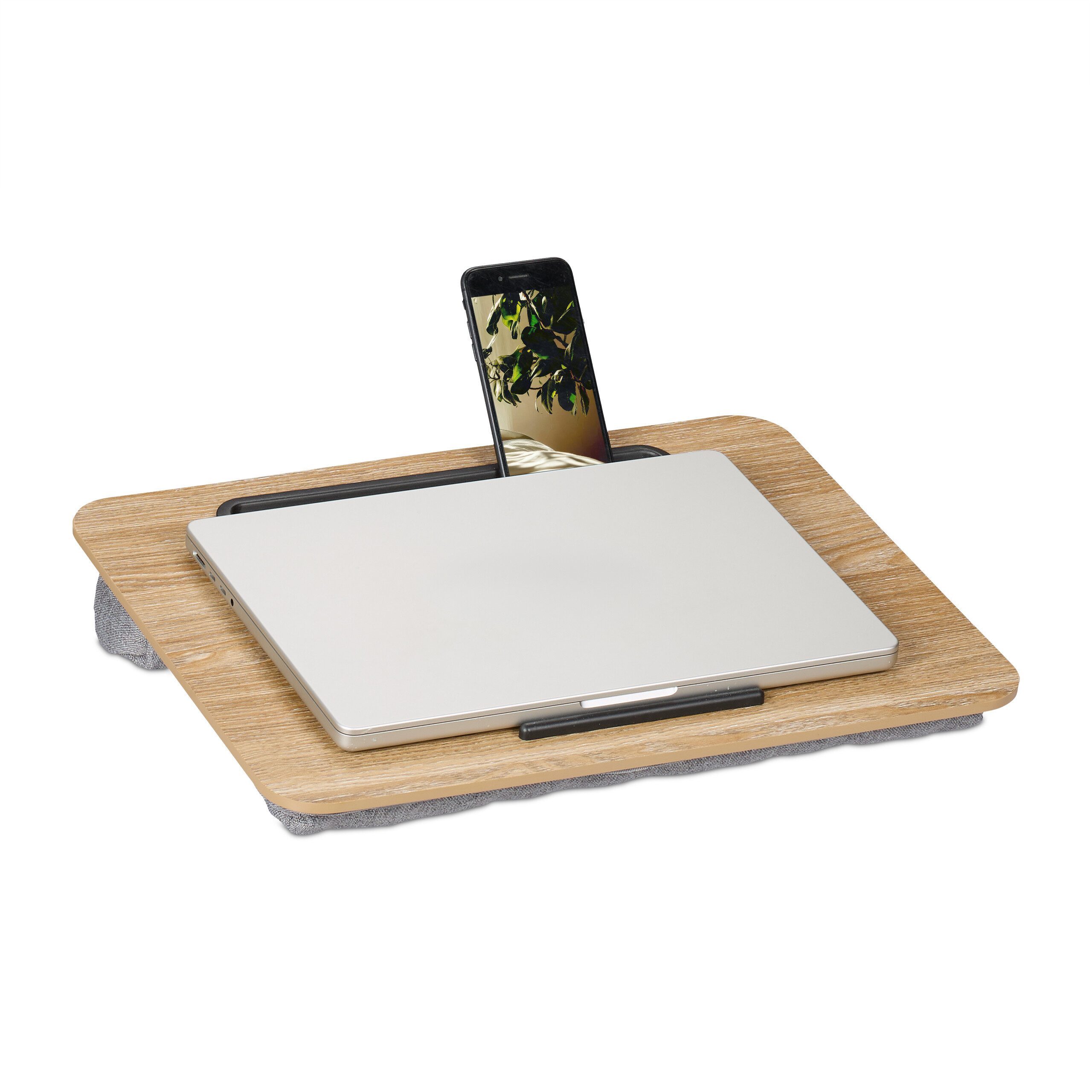 relaxdays Laptop Tablett Laptopkissen mit Handyhalter, Faserplatte, (1-tlg)