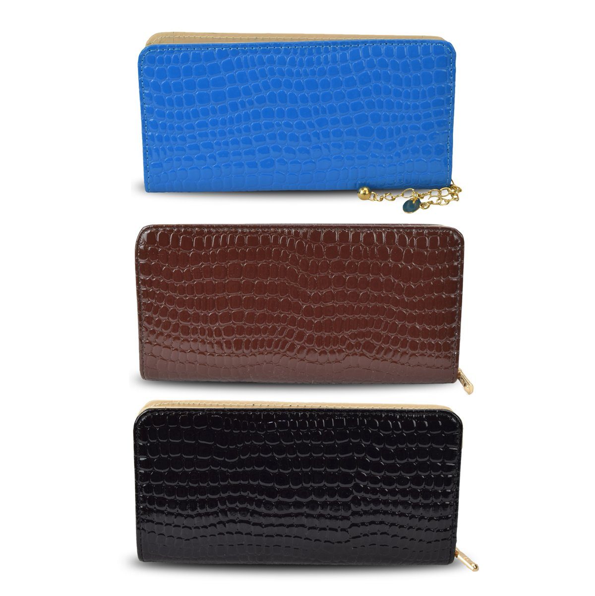 Lackoptik glänzend, blau Umhängetasche Originelli Reißverschluss Clutch Sonia Portemonnaie