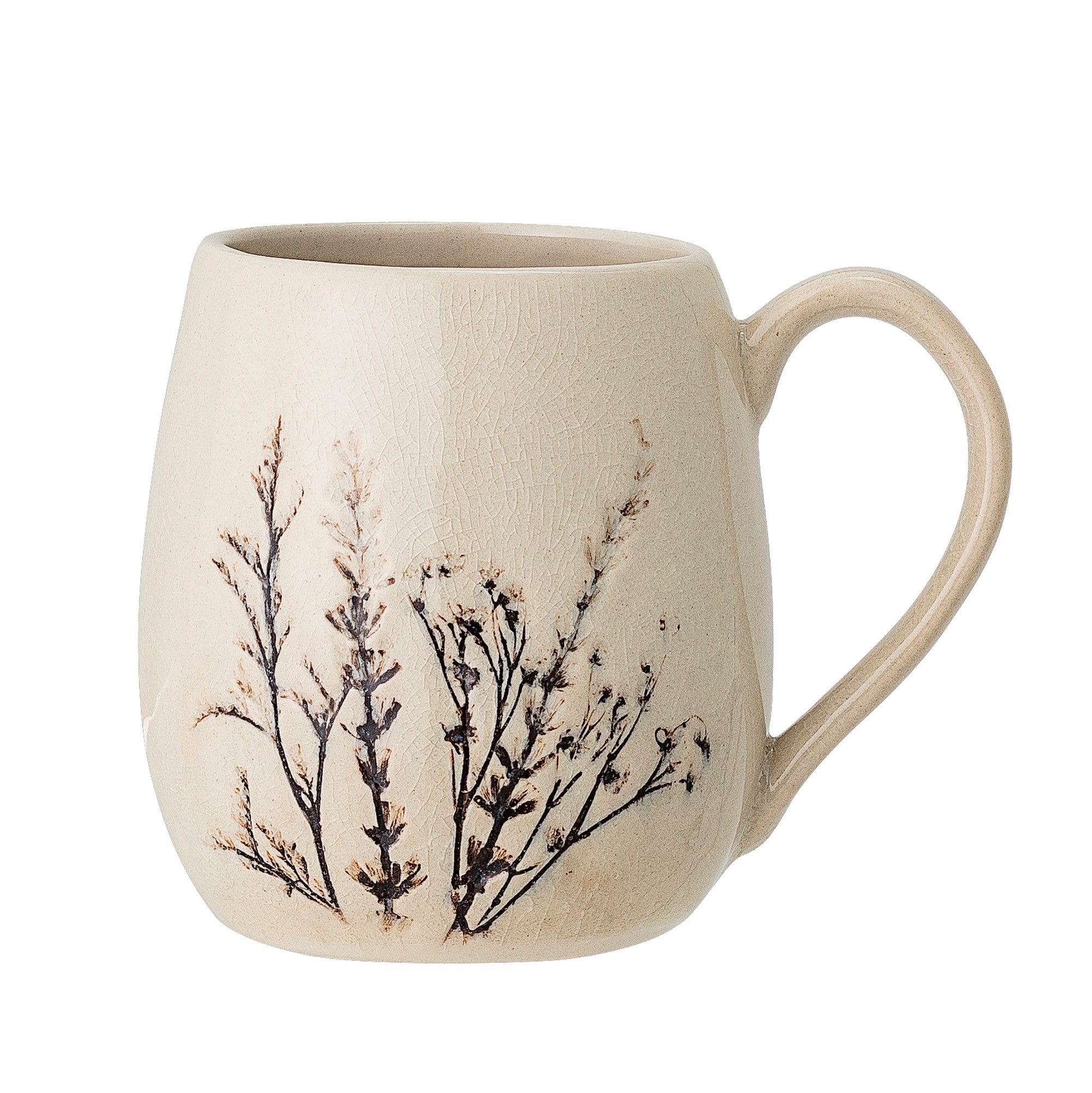 Bloomingville Tasse Bea, Steingut, Höhe: 10cm, Farbe: Naturfarben, Motiv: Zweige