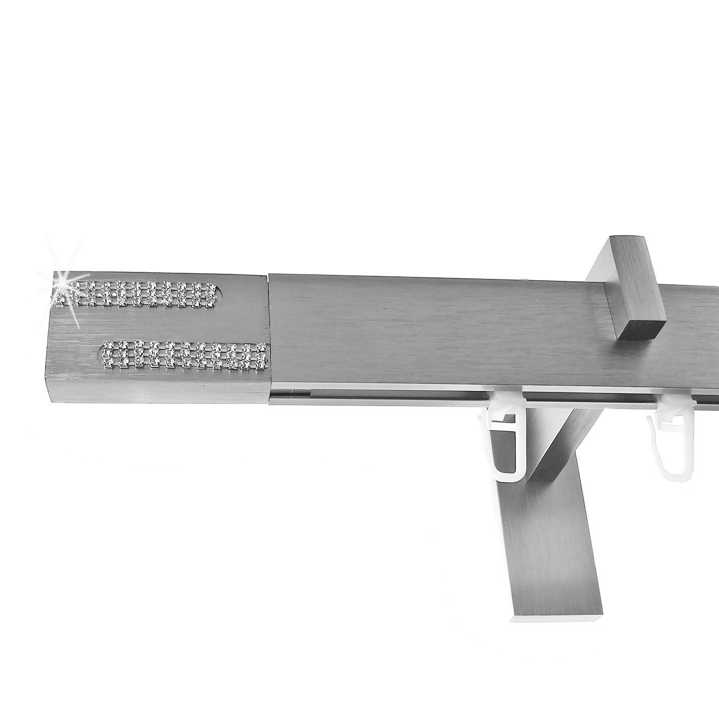 BASIT Gardinenstange eckig Innenlauf Edelstahloptik 30x14 mm mit Wandträgern 200 cm E94, Ø 30 mm, 1-läufig, verschraubt, Aluminium, H91 200 cm E94 mit Kristallen