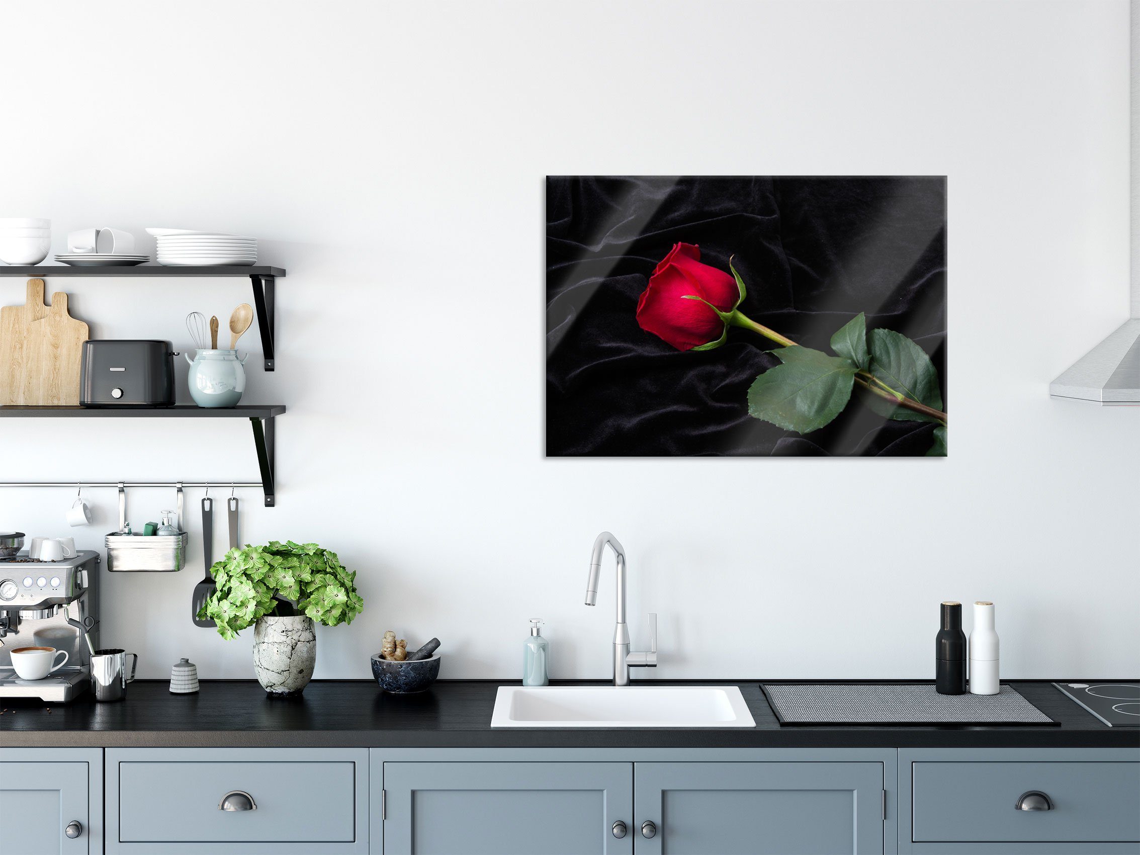 Pixxprint Glasbild Rose, Rose (1 St), Glasbild aus Echtglas, inkl. Aufhängungen und Abstandshalter