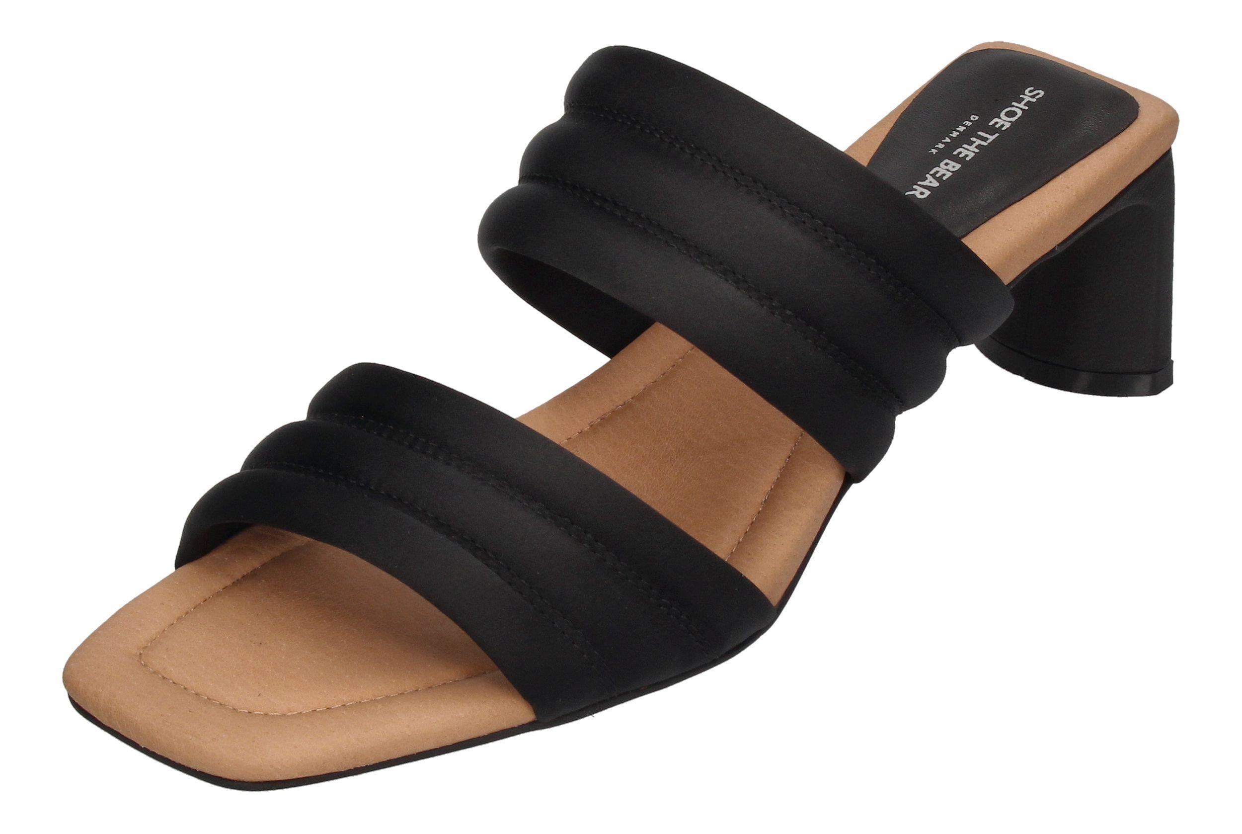SHOE THE BEAR SYLVI PADDED STRAP Pantolette Black Satin