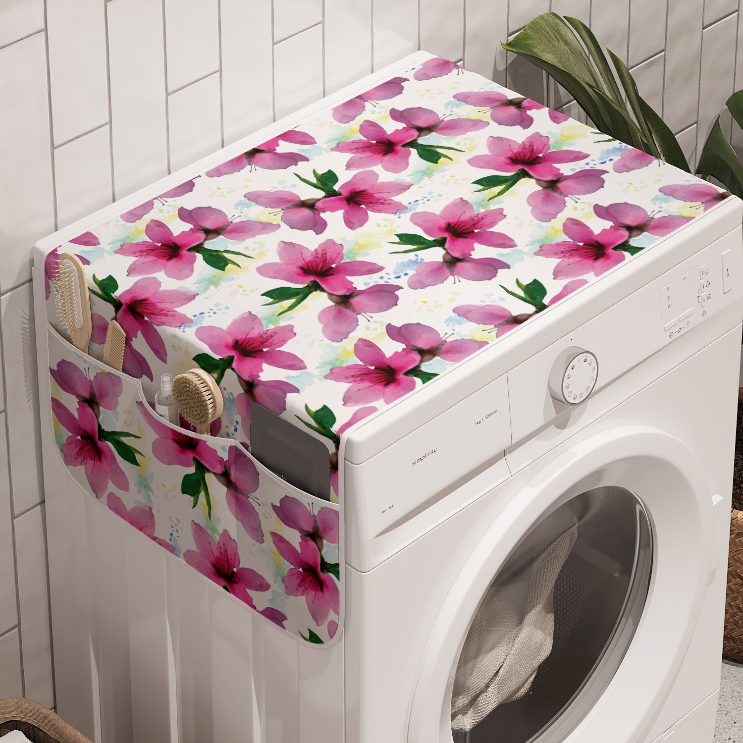 Abakuhaus Badorganizer Anti-Rutsch-Stoffabdeckung für Waschmaschine und Trockner, Blumen Blütenblätter Botanik Essence