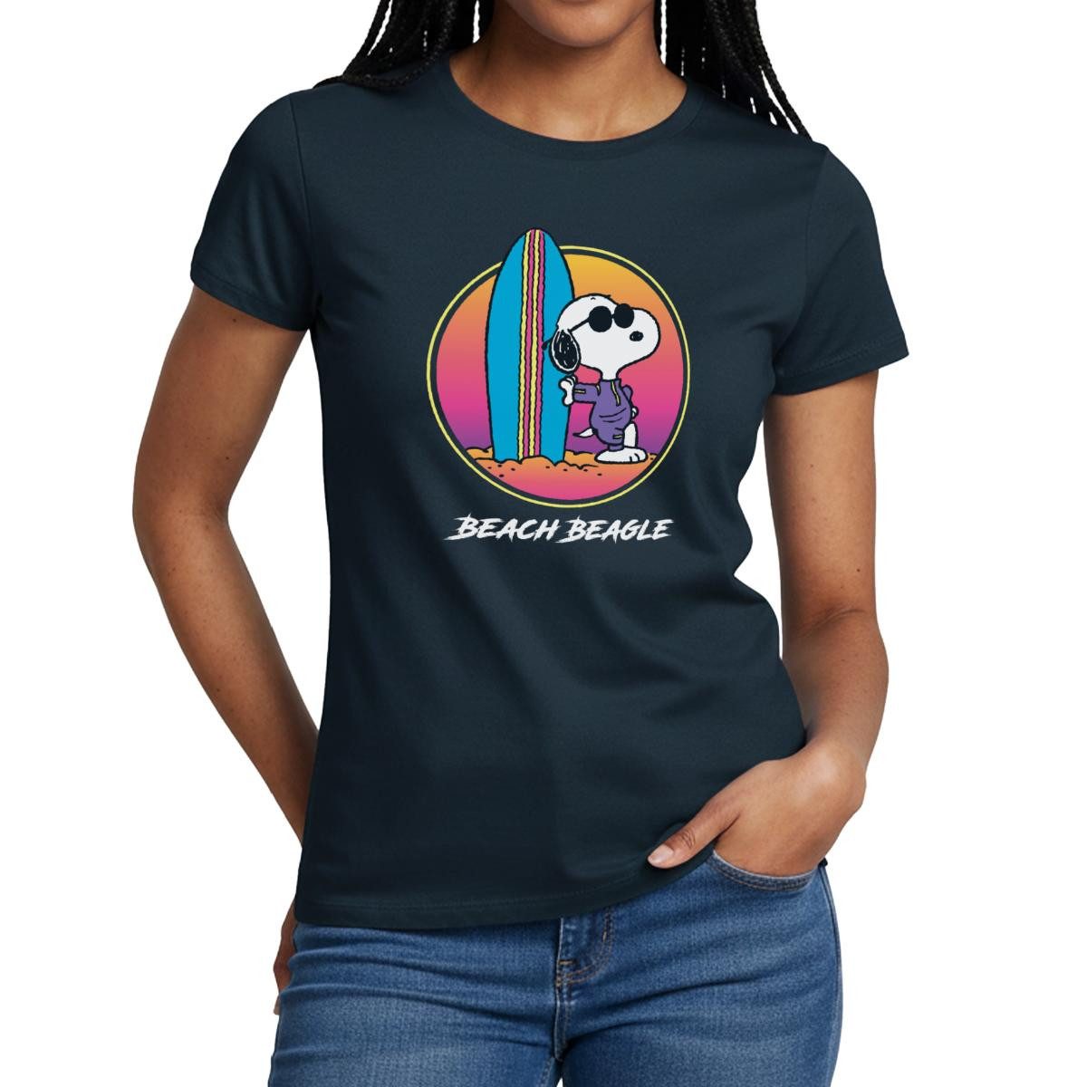 Spreadshirt T-Shirt Peanuts Snoopy Cool Surfen Strand Urlaub Frauen T-Shirt (1-tlg)