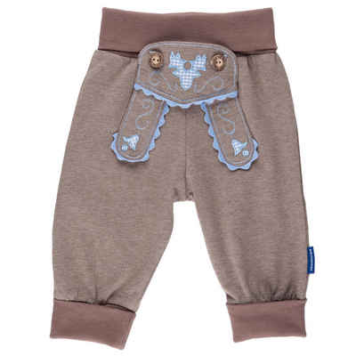 P.Eisenherz Trachtenhose Babyhose im Lederhosenstil mit hellblauer Stickerei mit elastischem Hosenbund