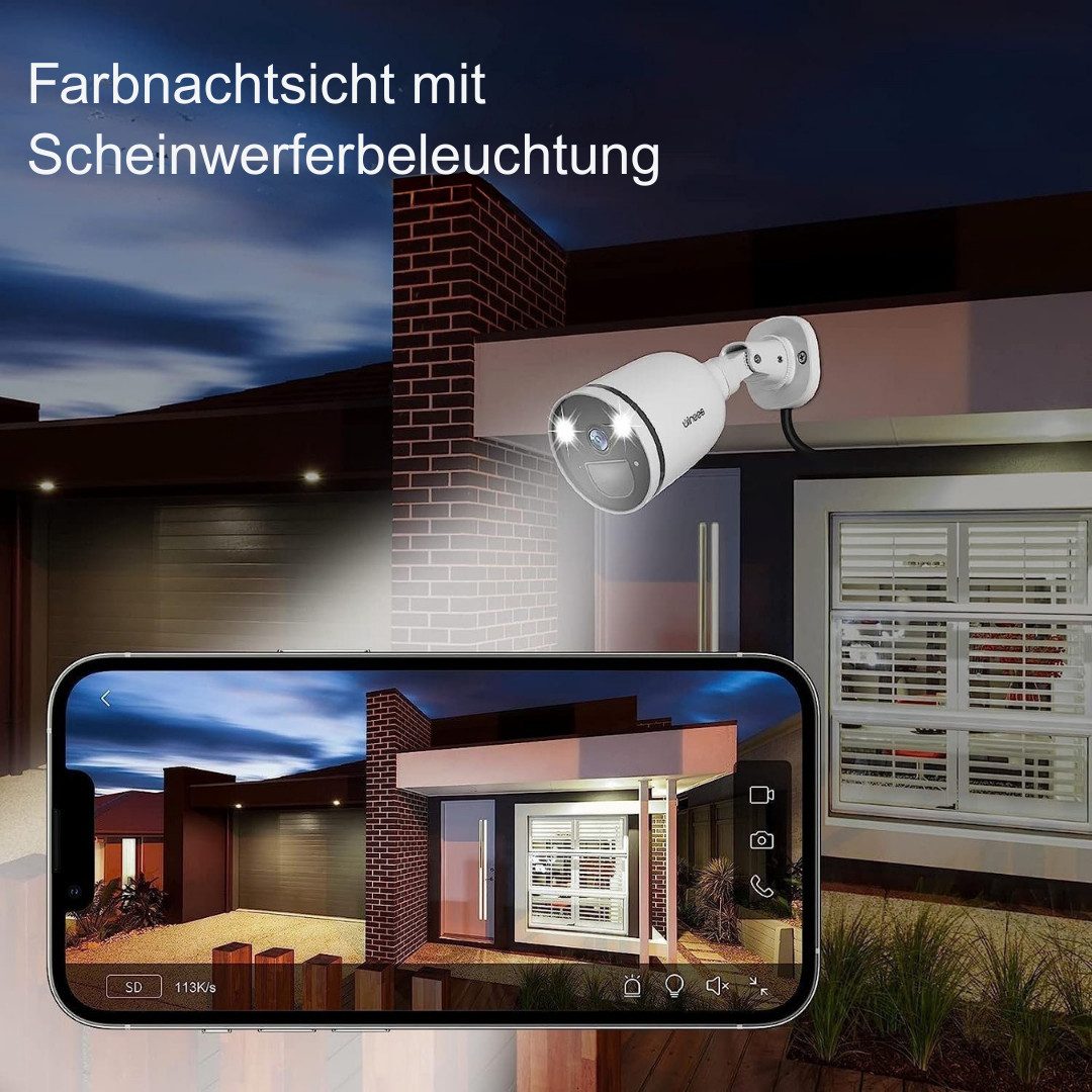 Winees Überwachungskamera (Außenbereich, Intelligente Erkennung, Nachtsicht und Einfache Installation, 2-tlg., 2.4/5GHz 4MP 2K WLAN, mit Spotlight)