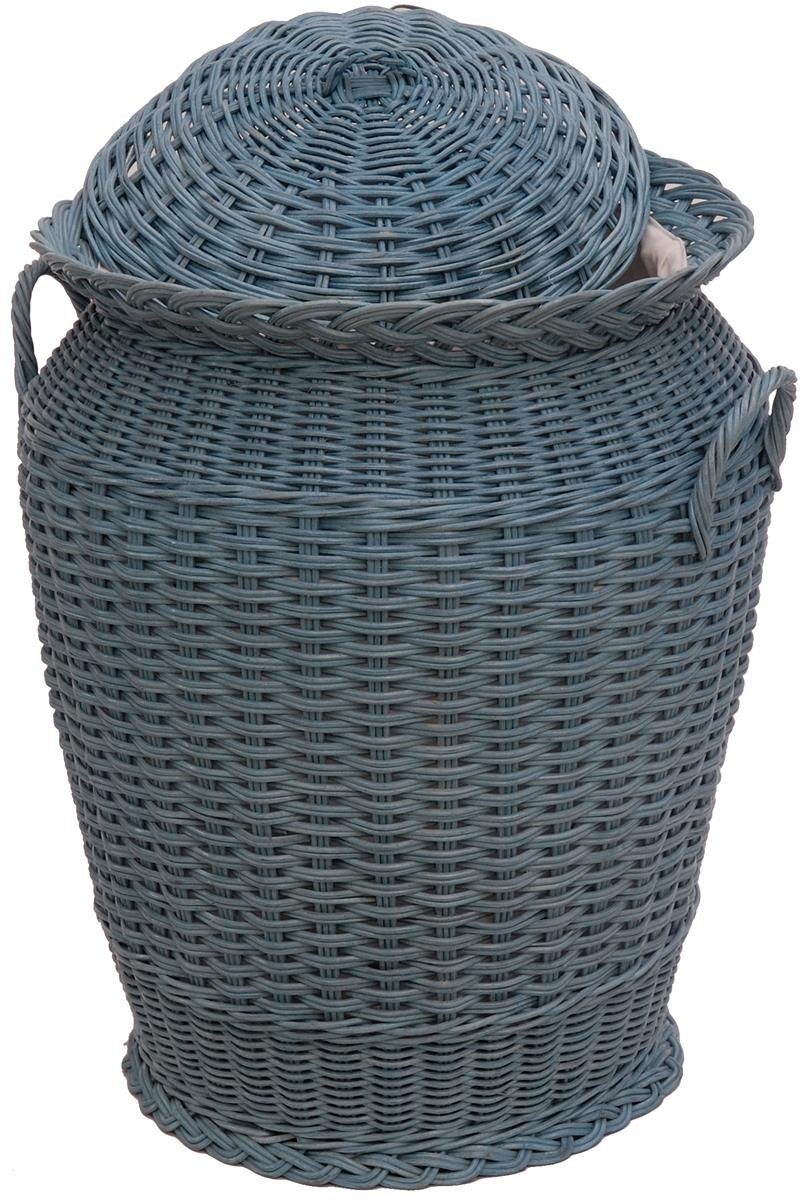 Krines Home Wäschetonne Wäschekorb Wäschetonne Wäschesammler Ø 50 cm aus echtem Rattan, rund mit Deckel und Inlett
