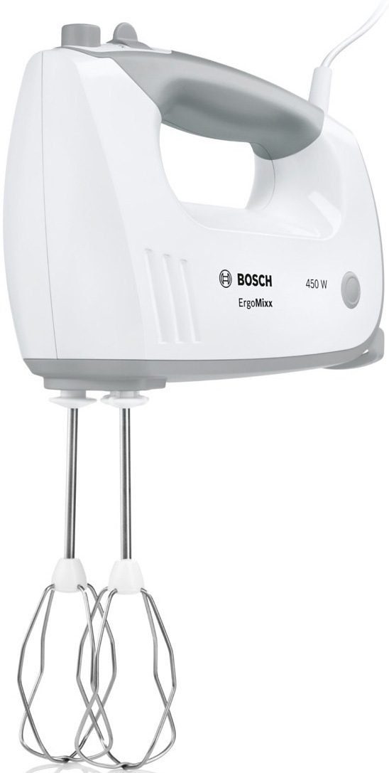 BOSCH Handmixer ErgoMixx MFQ36400, Edelstahl Rührbesen/Knethaken, 5 Stufen, weiß, 450 W, 5 Stufen plus Turbostufe, Made in Europe