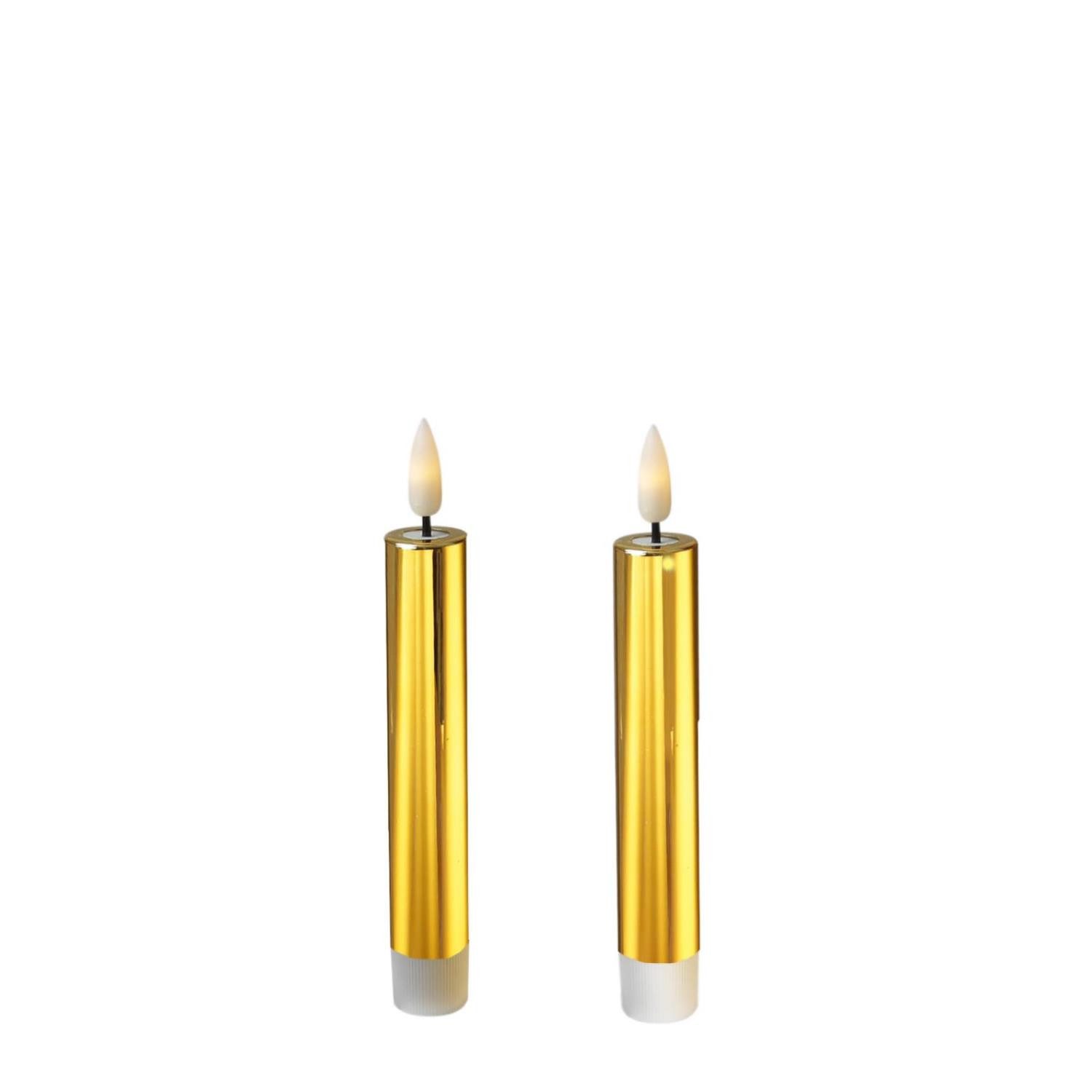 LED-Kerze LED Stabkerzen Dinnerkerzen Tafelkerzen Spitzkerzen H: 17cm gold 2St