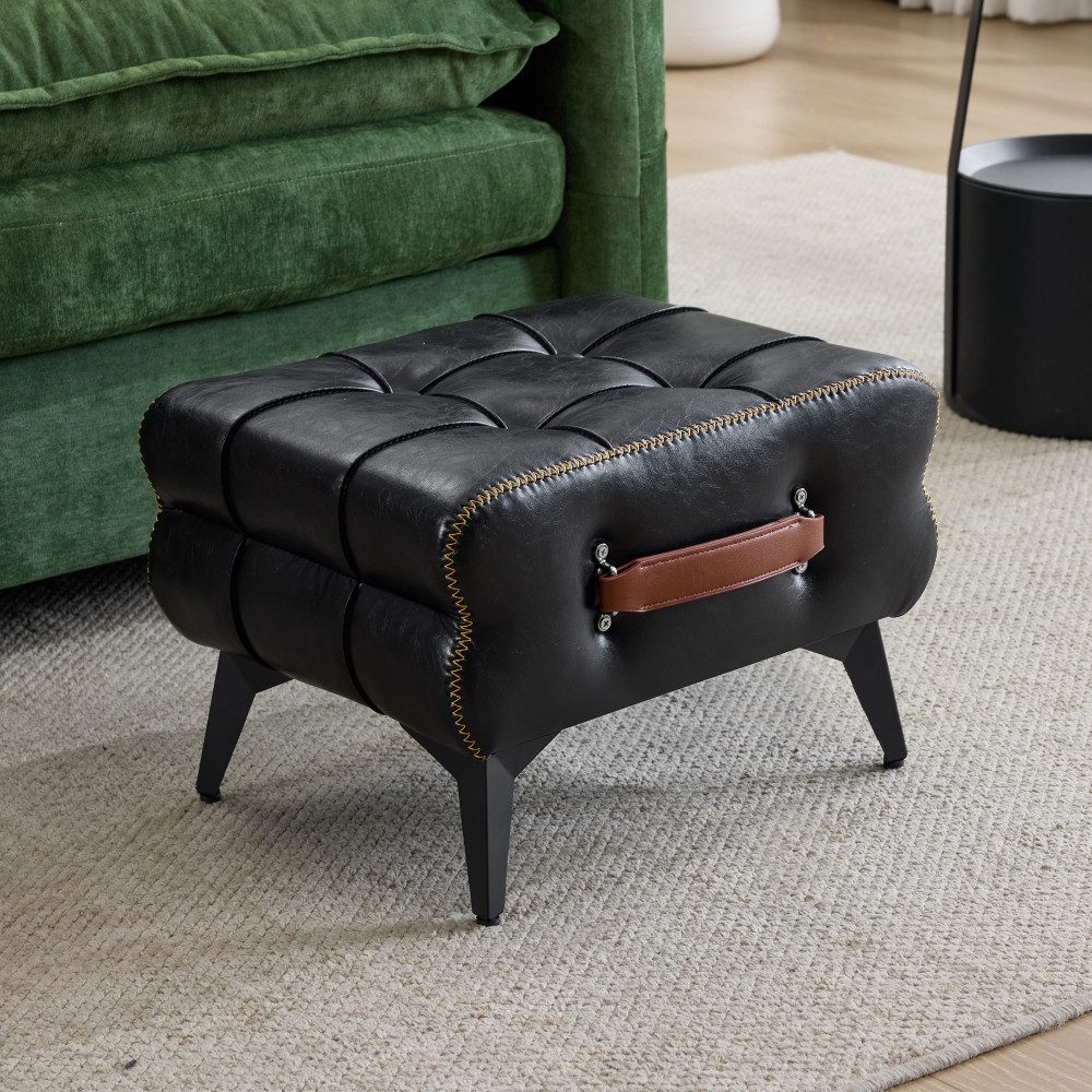 BBWL Fußhocker Metallbeine tragbar multifunktional Schuhwechselhocker PU Leder, Fußhocker Leder stabil modern für Wohnzimmer Schlafzimmer kompakt