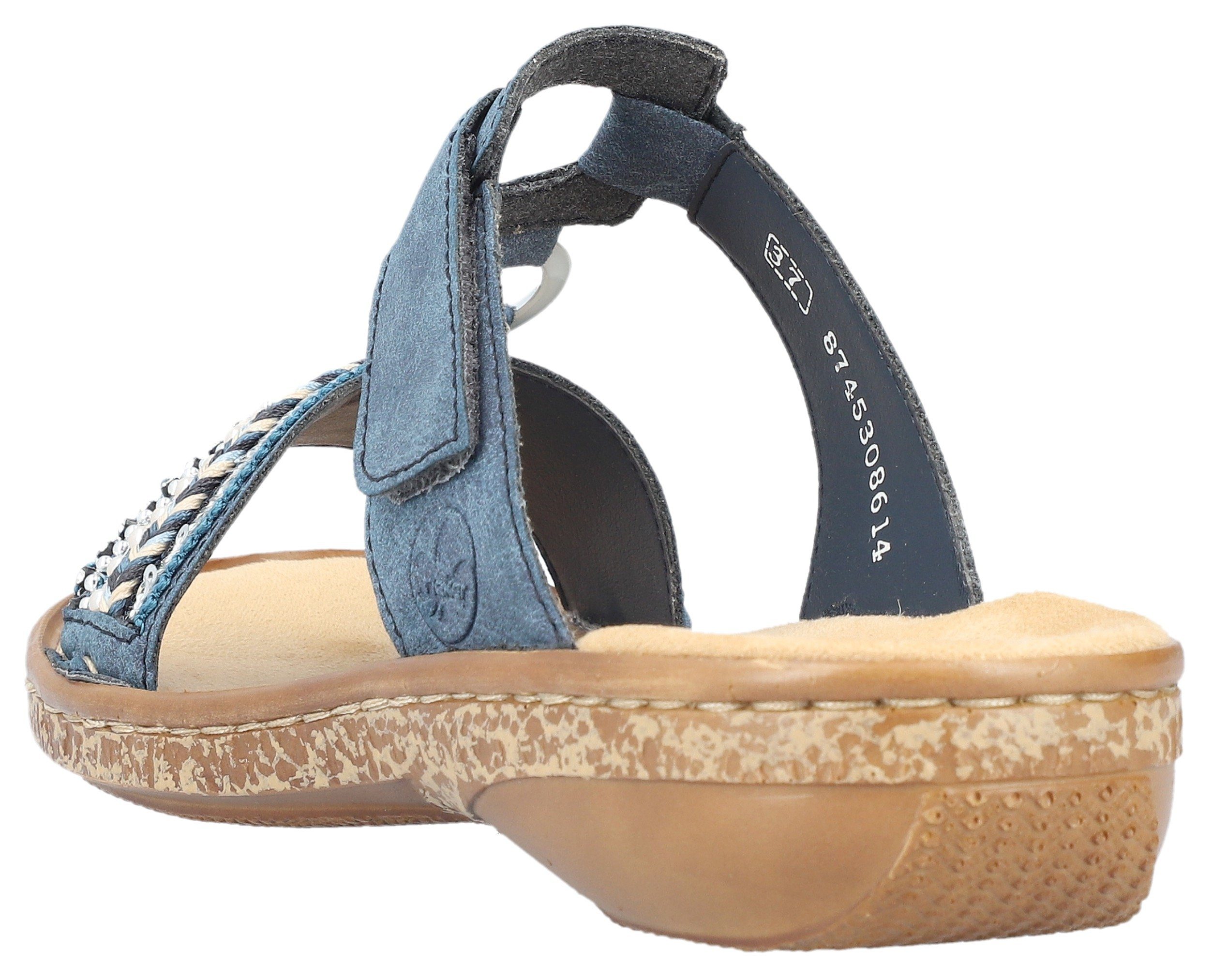 Rieker Pantolette Keilabsatz, Sommerschuh, Schlappen mit Pailetten- und Perlenbesatz