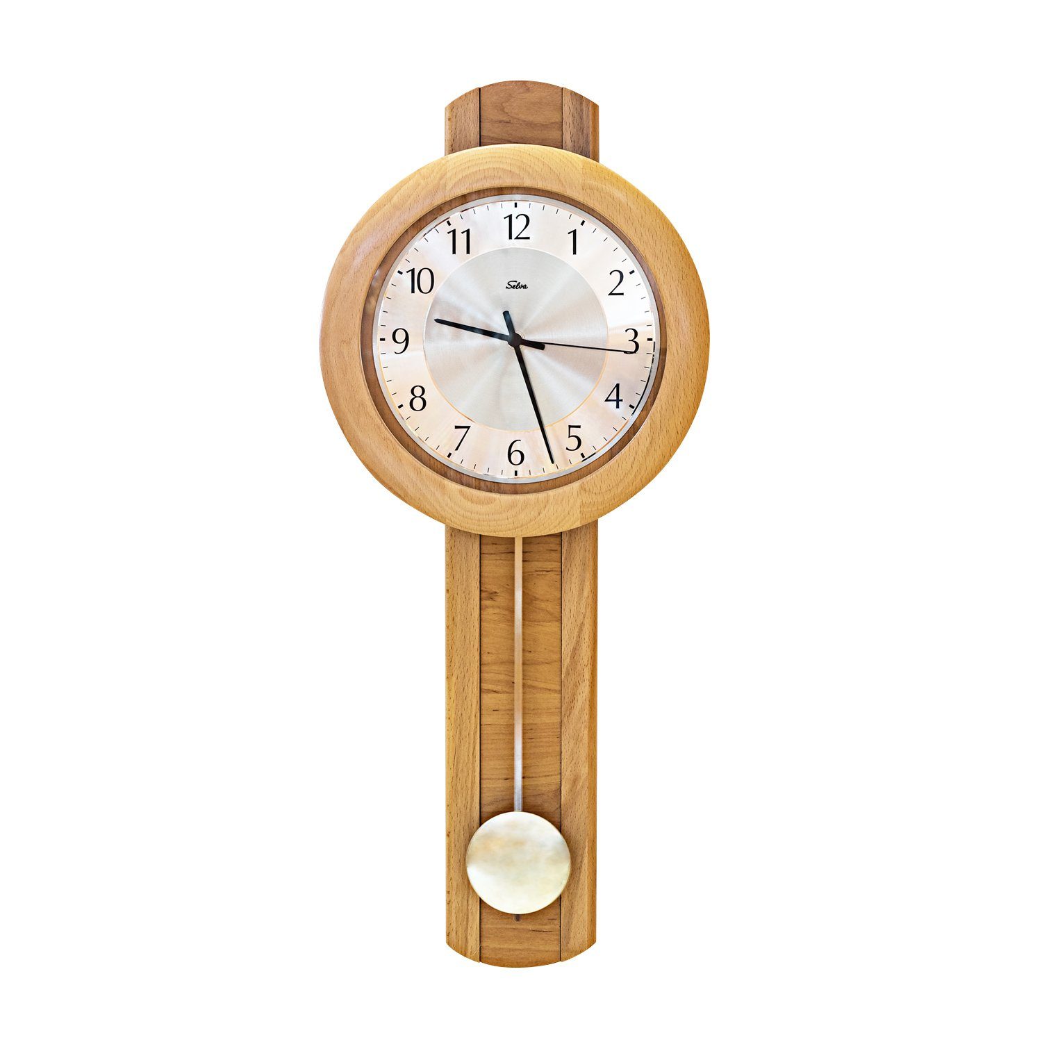 Selva Technik Wanduhr SELVA Funk-Pendelwanduhr Buche Gauting