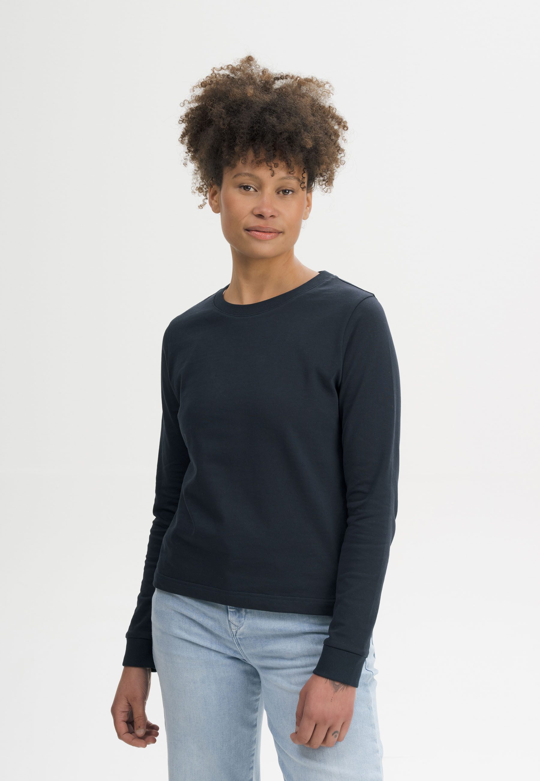 MELA Langarmshirt Langarmshirt schwer Style AASTHA Gerippter Kragen und gerippte Bündchen