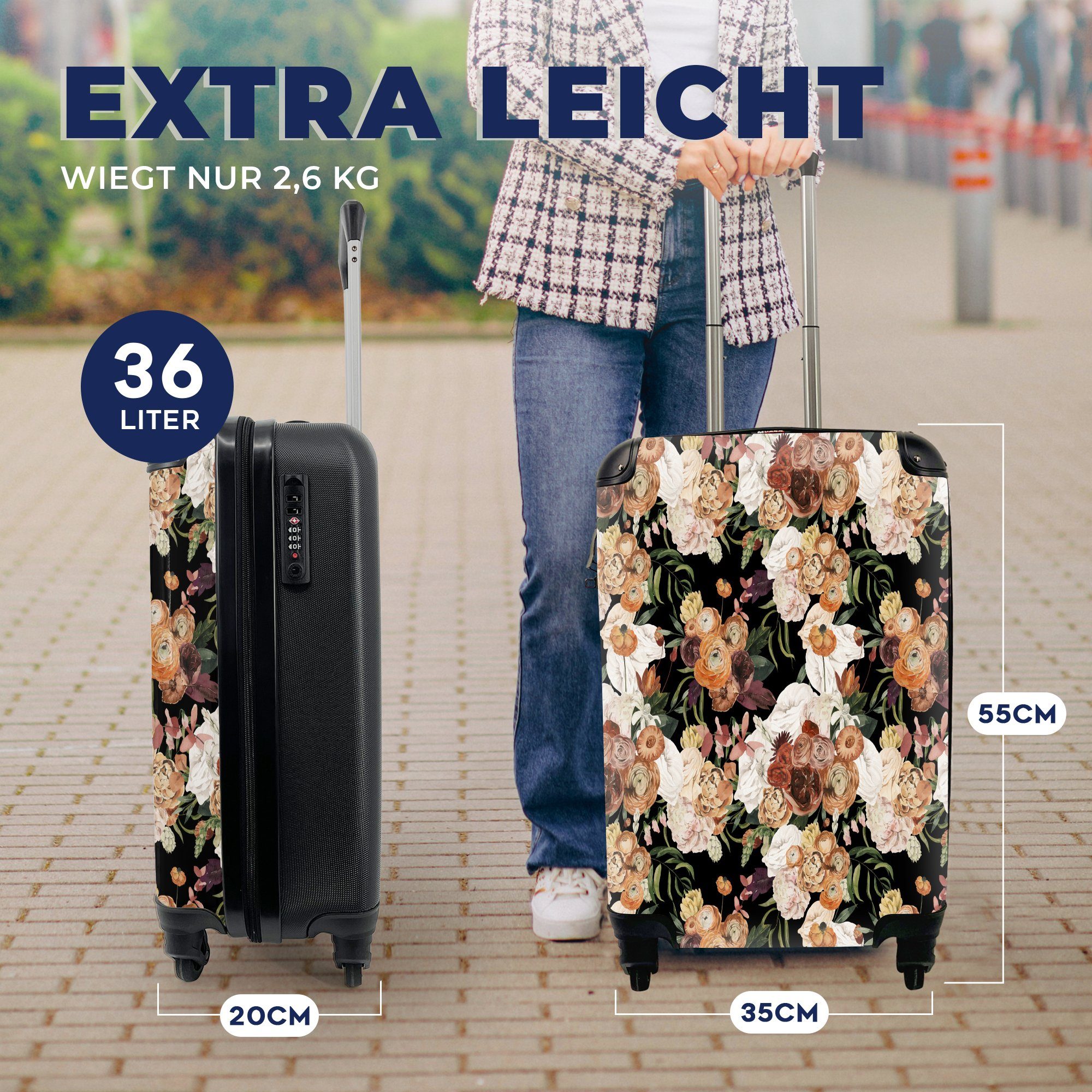 Reisetasche mit Rosen rollen, für - Handgepäck Trolley, Reisekoffer Blumen 4 Pastell, MuchoWow Ferien, Handgepäckkoffer Rollen, -