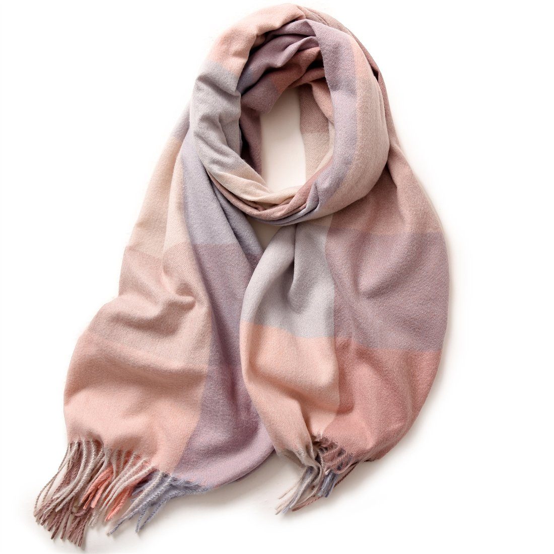 DÖRÖY Modeschal Damen Vintage Schal, Rosa quadratischen Warm Schal gestreiften Winter