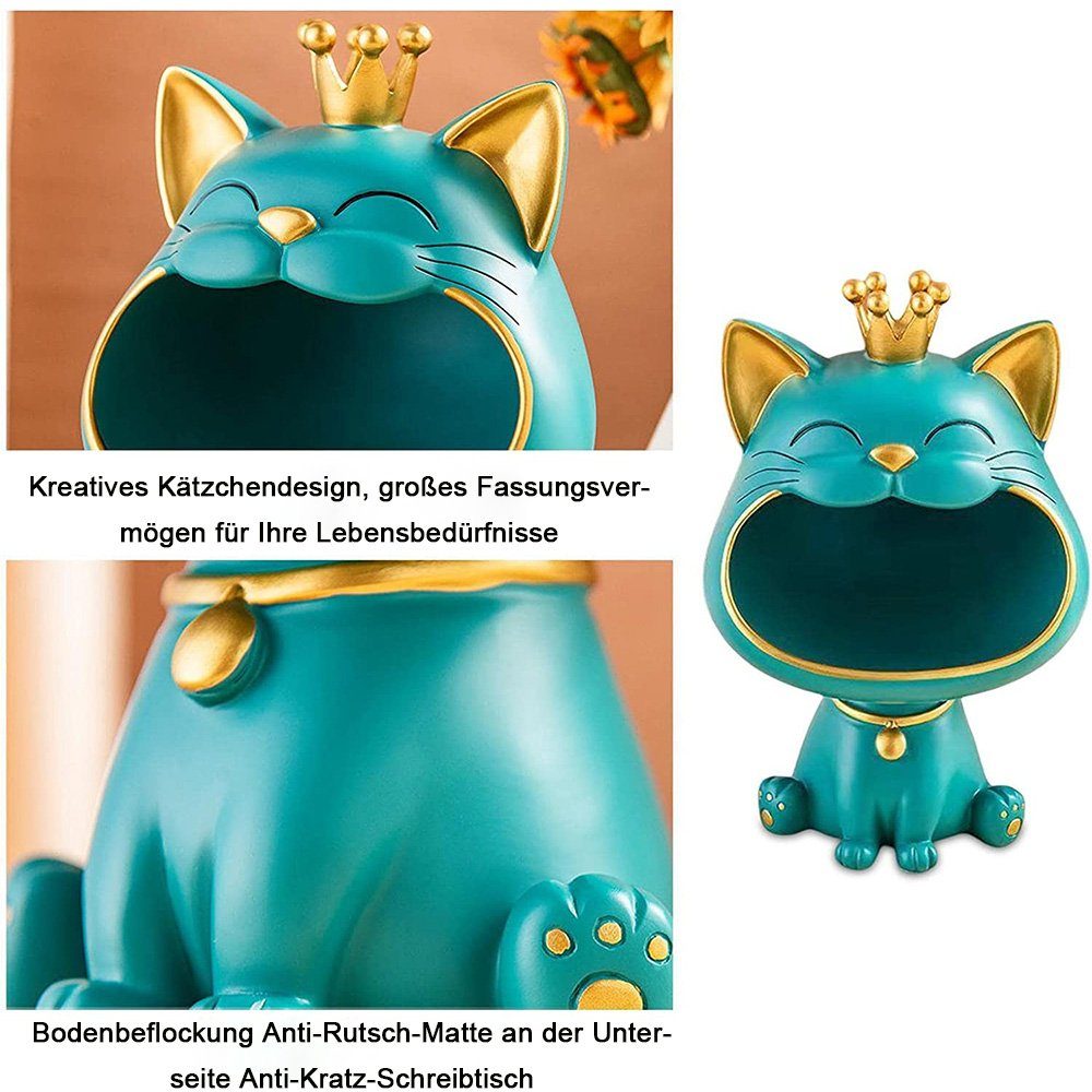 zggzerg Dekoschale Katze Skulptur Figuren Schlüssel Grün Lachende Aufbewahrungsbox,Cat Statue