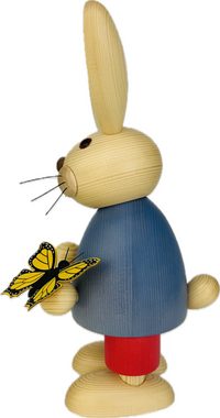 Richard Glaesser Osterhase blau mit Schmetterling (32cm), Hase aus Holz (Osterdeko), Handwerkskunst original Erzgebirge