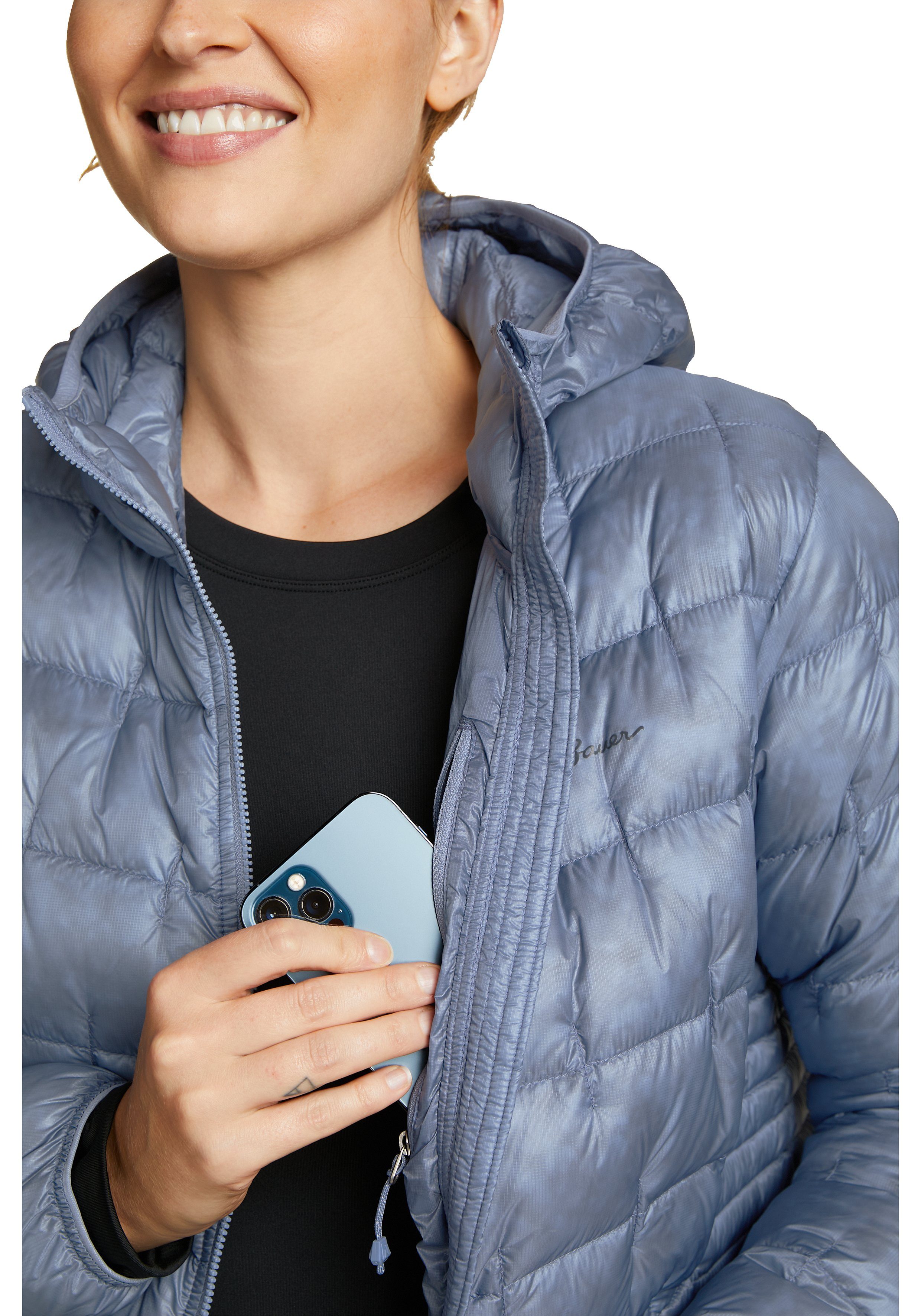 Kapuze 1000 mit Daunenjacke Eddie Bauer Microtherm Rauchiges Blau Jacke