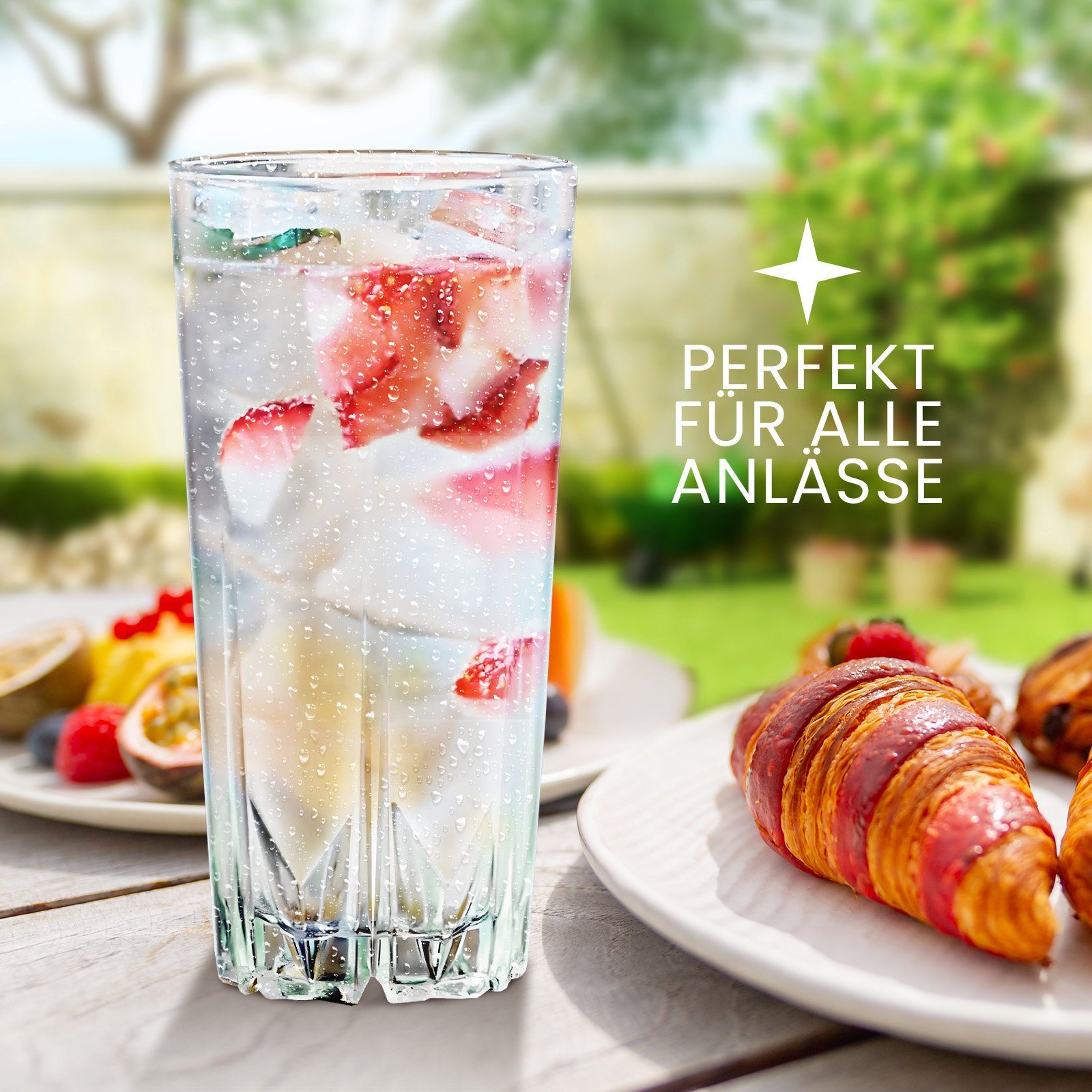 KONZEPT Gläser-Set Cocktailgläser Set 330 ml, Trinkgläser, Geriffelte Gläser, 6-tlg., für Cocktails, Wasser, Saft, Mojito, Longdrinkgläser