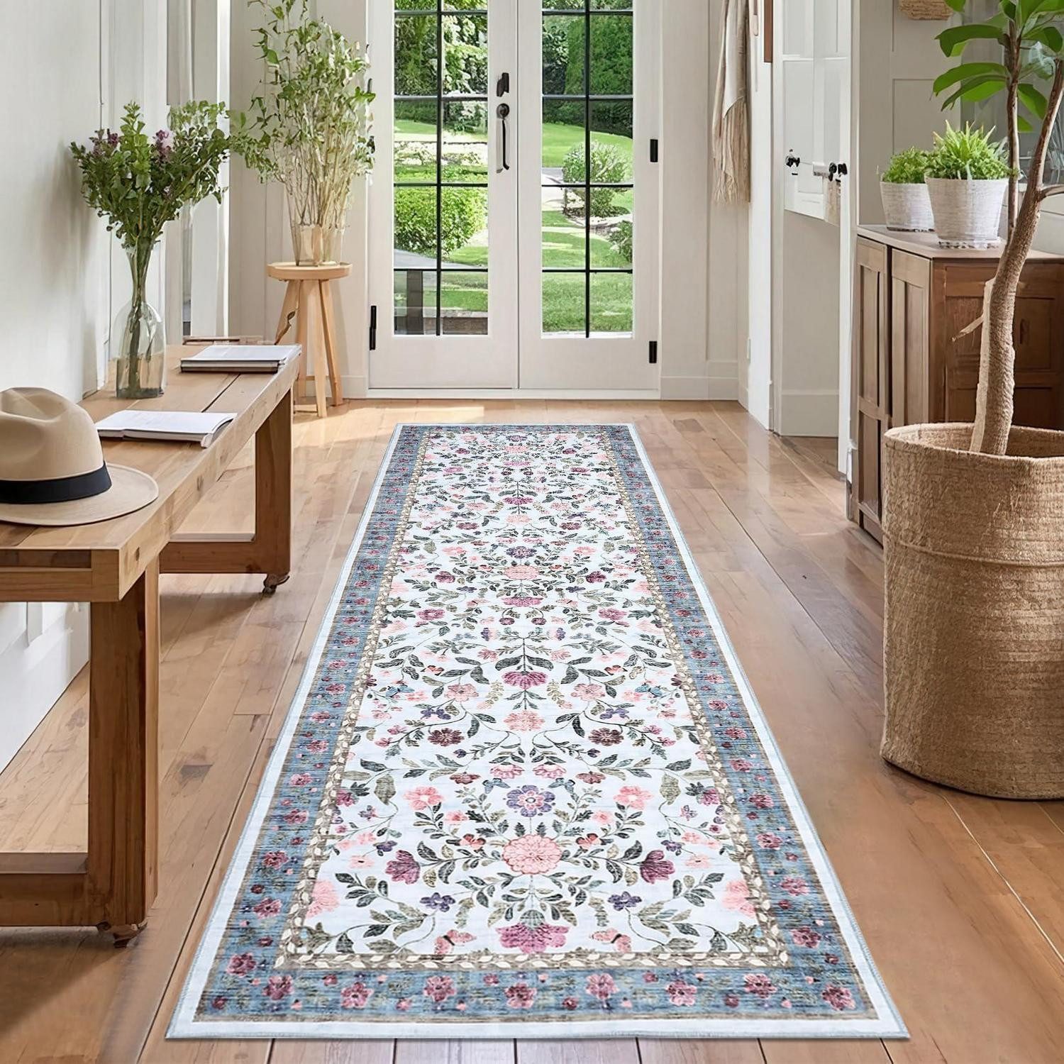 LuxusKollektion Läufer Läufer Floral 60x180cm Blau, rechteckig, Höhe: 8 mm