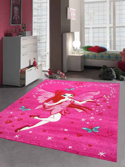 Kinderteppich Kinderteppich Spielteppich Kinderzimmer Teppich Zauberfee mit Schmetterlinge Pink Creme Rot Türkis, Teppich-Traum, rechteckig, Höhe: 13 mm