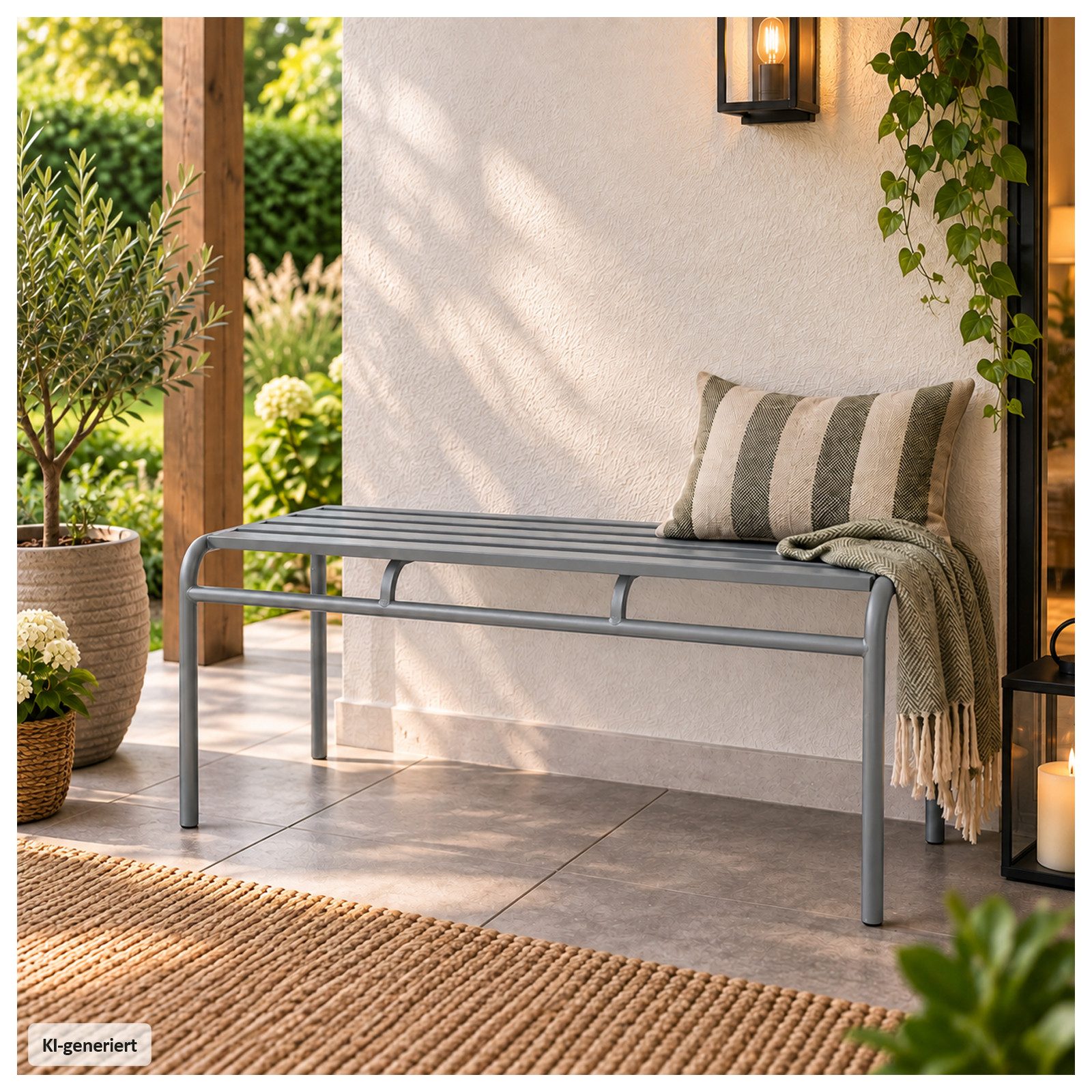 HTI-Living Gartenbank Bank Celia Basic Metall Grau (1 Stück, 1-St., 1 Sitzbank), Sitzbank für den überdachten Außenbereich