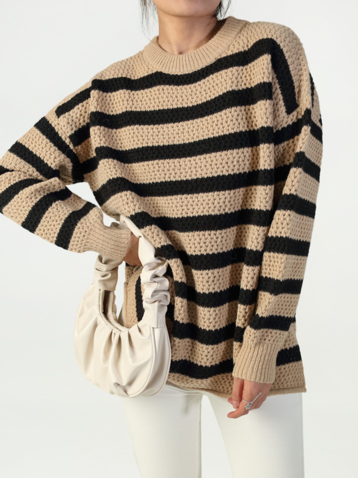 ANNIS Fashion & Accessoires Strickpullover "HANNAH" (1-tlg) Waffelmuster, Einheitsgröße (One Size) 36-40