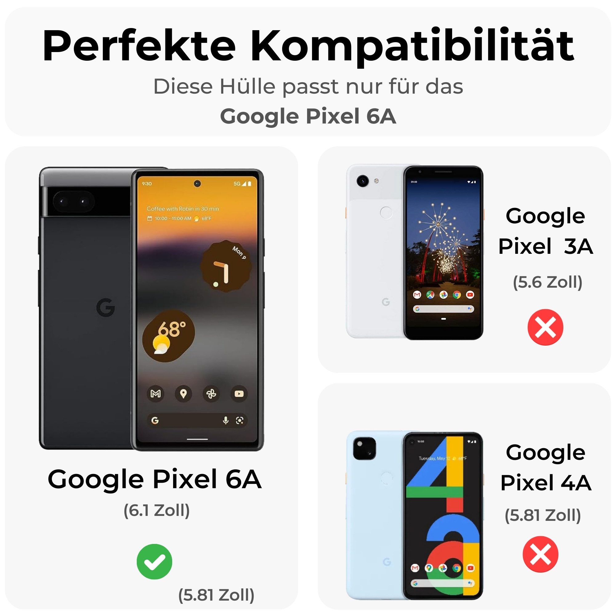 betterfon Handyhülle Handytasche für Google Pixel 6A Schutzhülle Klapphülle Blau, Bookstyle-Hülle: Magnetverschluss 3 Kartenfächer & Standfunktion – Bild 2 von 5