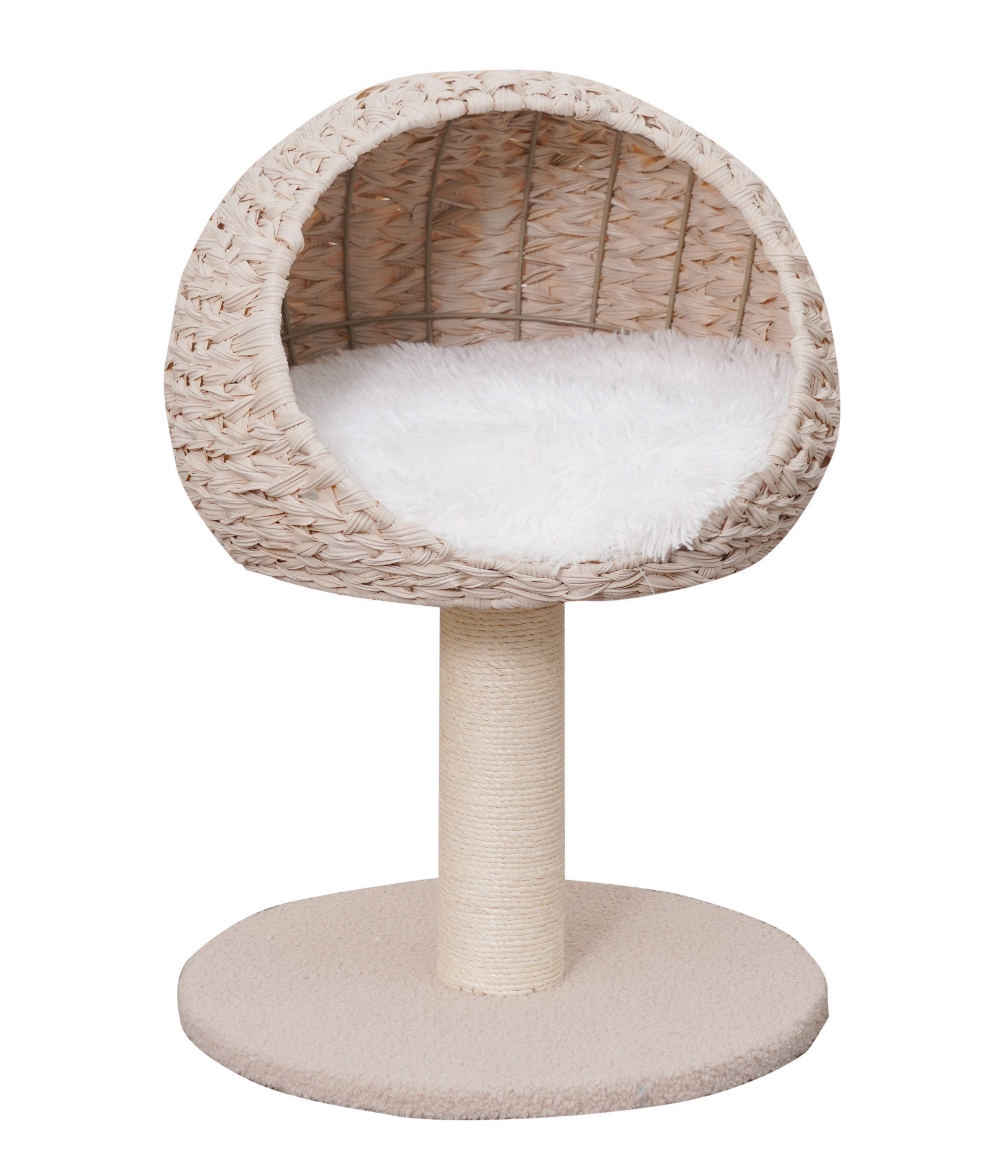 Dehner Kratzbaum Boris für Katzen, ca. 43 x 62 x 43 cm, beige / weiß, Plüsch / Spanplatte / Sisal / Rattan, robust