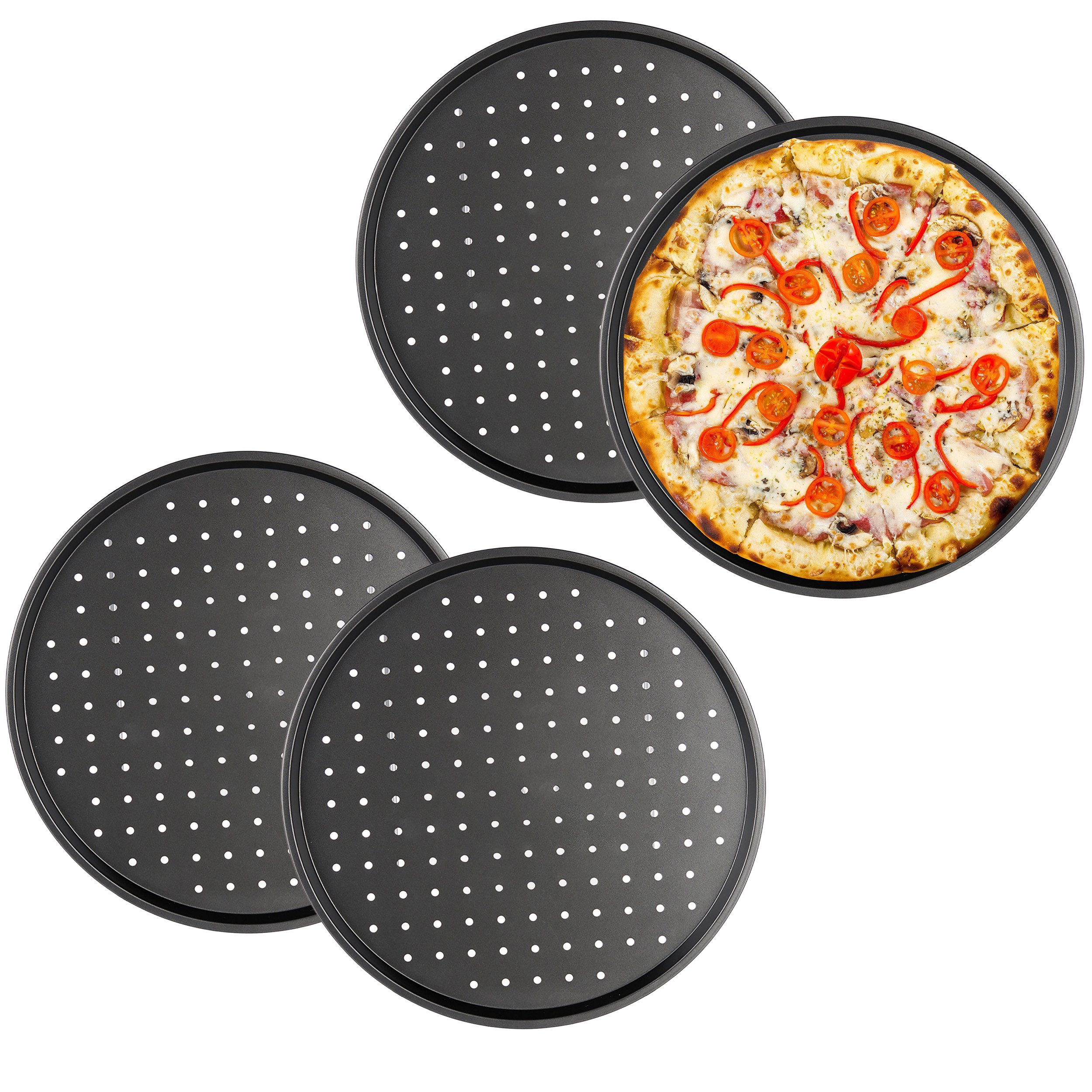 Annastore Pizzablech aus Carbonstahl mit Löchern antihaftbeschichtet - Backblech für Pizza, (4-St), Ø 33 cm
