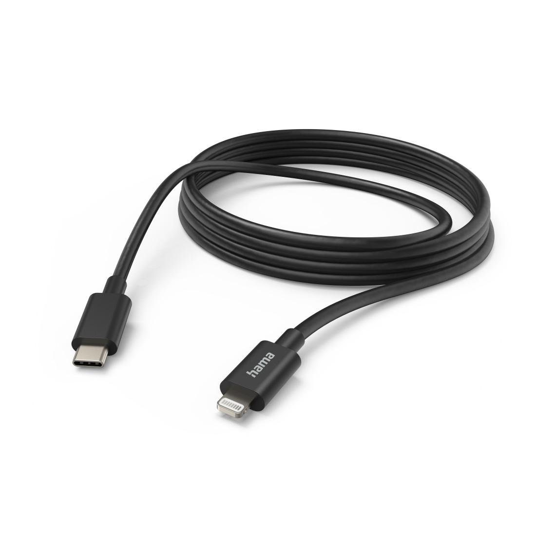 Hama Lade-/Datenkabel, USB-C - Lightning, 3 m, Schwarz USB-Kabel USB-Kabel, Lightning, USB-C, (300 cm), Lizenziert für: Apple iPhone / iPad / iPod Lizenziert von/durch: Apple