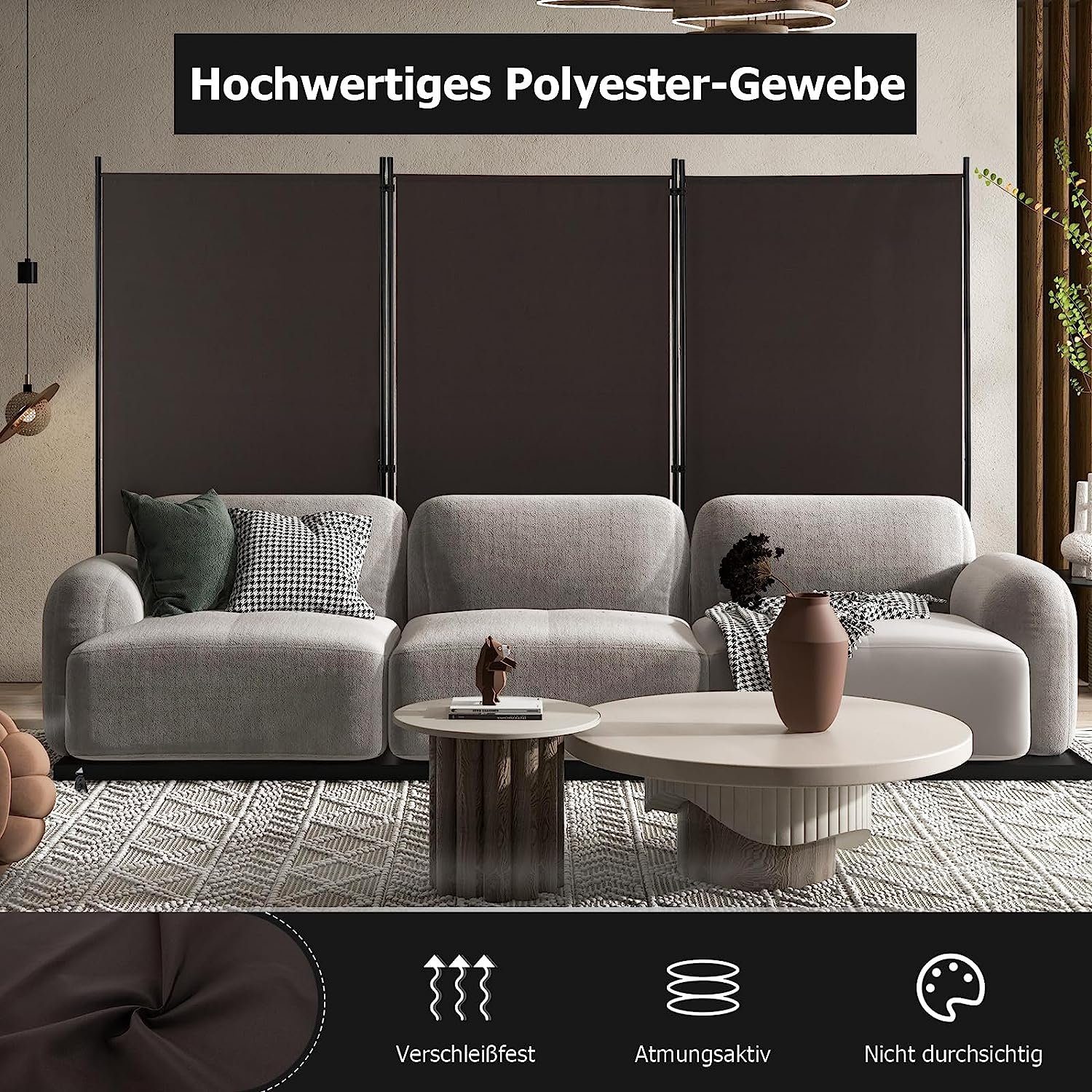 KOMFOTTEU Raumteiler Sichtschutz, 3-teiliger Faltbarer Trennwand mit Rollen günstig online kaufen