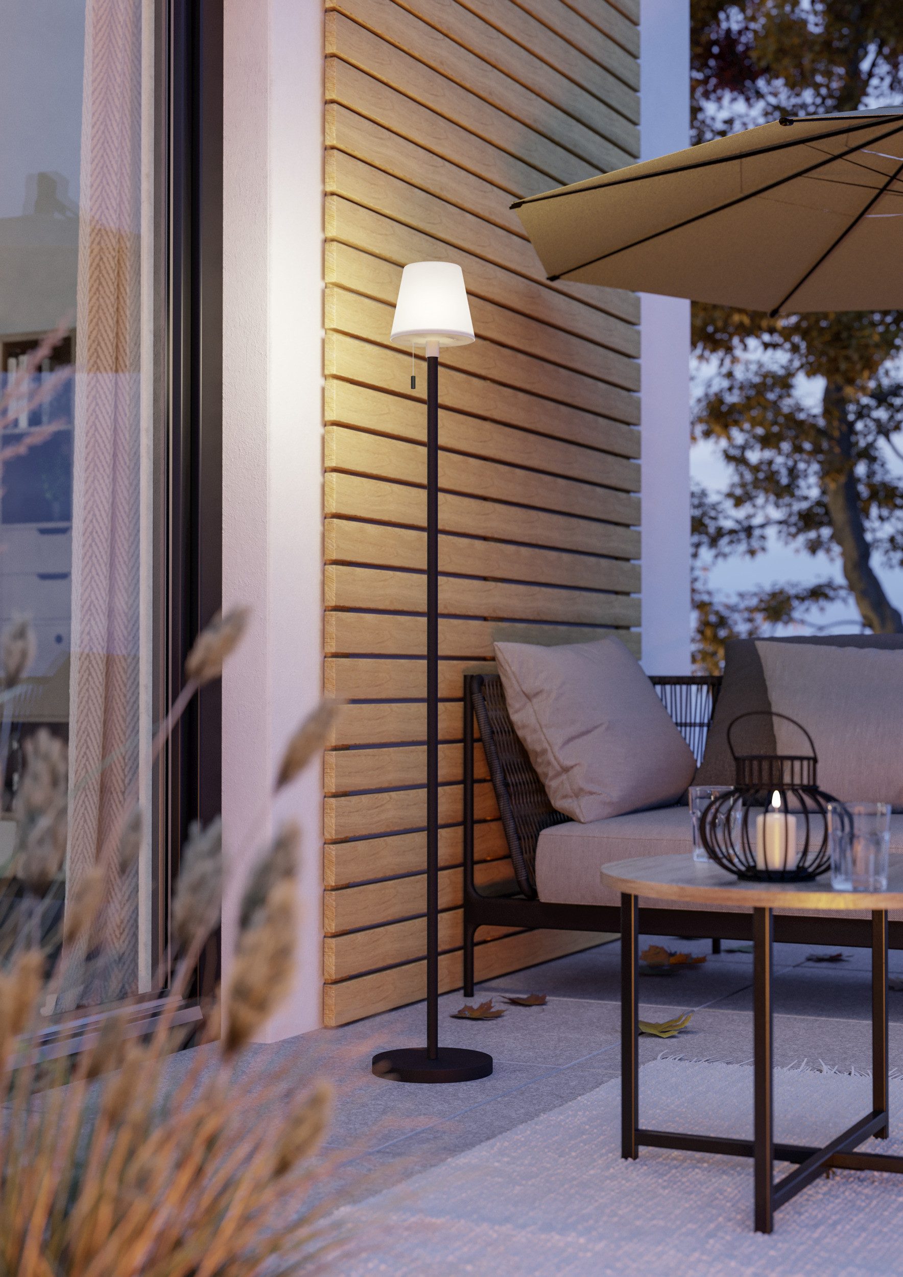 EGLO Stehlampe MONTAPALMA-L Stehlampe - Stahl - SOLAR-LED - 2,2W - IP54, Dimmfunktion, Ein-/Ausschalter, Farbwechsel, RGB, USB-Anschluss mit Ladefunktion, mehrere Helligkeitsstufen, LED fest integriert, RGB, Warmweiß, Standleuchte, Leselampe, Wohzimmer, Schlafzimmer, H140 x Ø15 cm