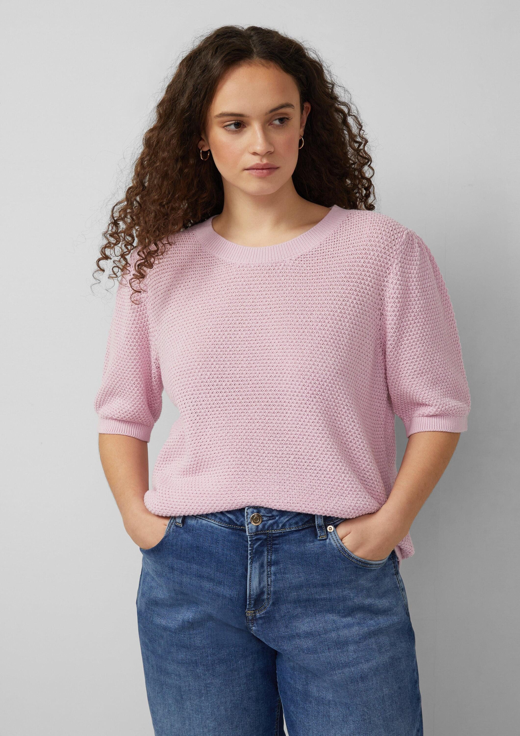 QS Kurzarmpullover Strickpullover Strukturierter Pullover günstig online kaufen